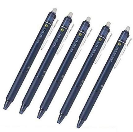 Pilot Frixion Ball Knock Retractable Erasable Gel Pens - 0.7mm Fine Point, Blue Black Ink - 5-Pack Value Set for School, Office & Note Taking