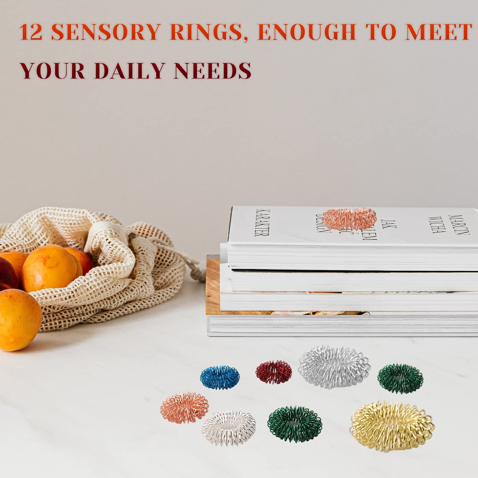 12-Piece Fidget Rings & Bracelet Set - Acupressure Sensory Rings for Stress Relief, Anxiety, ADHD & Trichotillomania - Silent Spike Fidget Toys for Adults - Perfect for Office, Travel & Focus Enhancement
