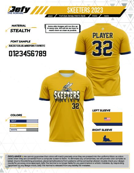 Skeeters Gold Men's Full Dye Baseball Jersey - Breathable & Comfortable for Games, Practice & Casual Wear