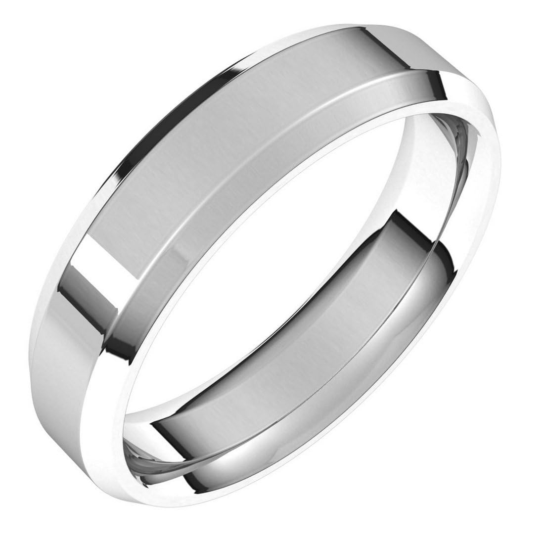 14K White Gold Beveled Edge 5mm Comfort Fit Wedding Band Ring for Women & Men - Elegant Unisex Jewelry for Anniversaries, Engagements & Everyday Wear