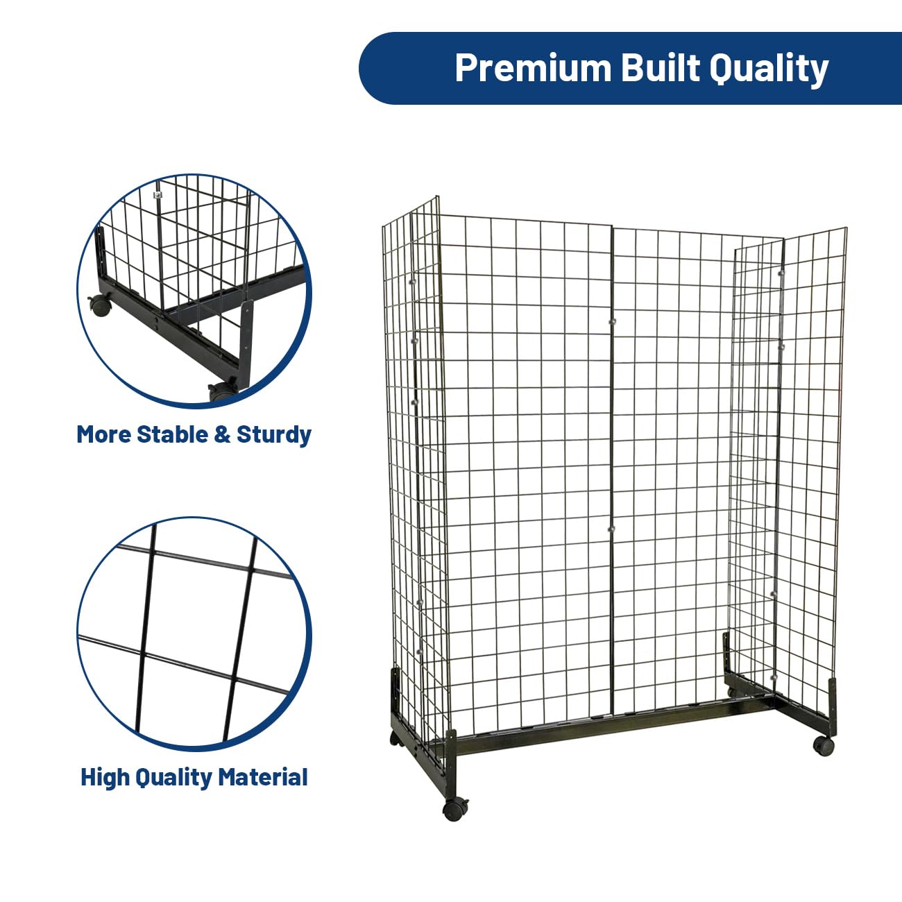 Biosp 5' x 2' Heavy Duty Mobile Gondola Grid Wall Tower with Casters - Adjustable Wire Grid Rack Panels for Retail Displays, Craft Shows & Trade Exhibits - Perfect for Store Merchandising, Boutique Organization & Event Product Showcases