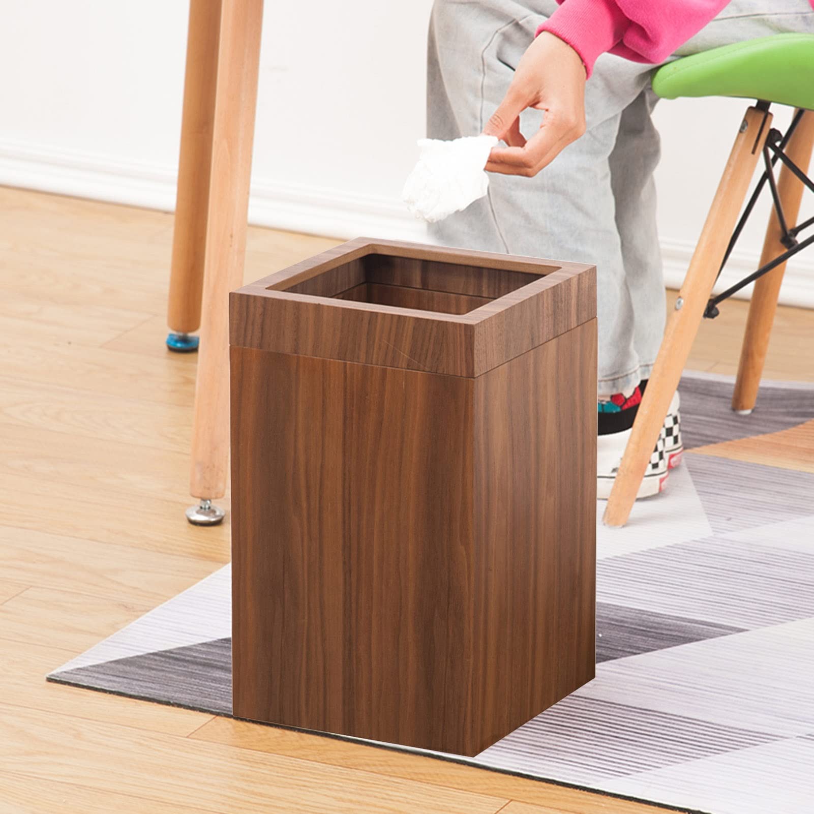 Eco-Friendly Wooden Waste Paper Basket - Portable Square Recycling Bin for Home, Office & Kitchen | Perfect for Living Room, Study & Workspace Organization (Color: A)