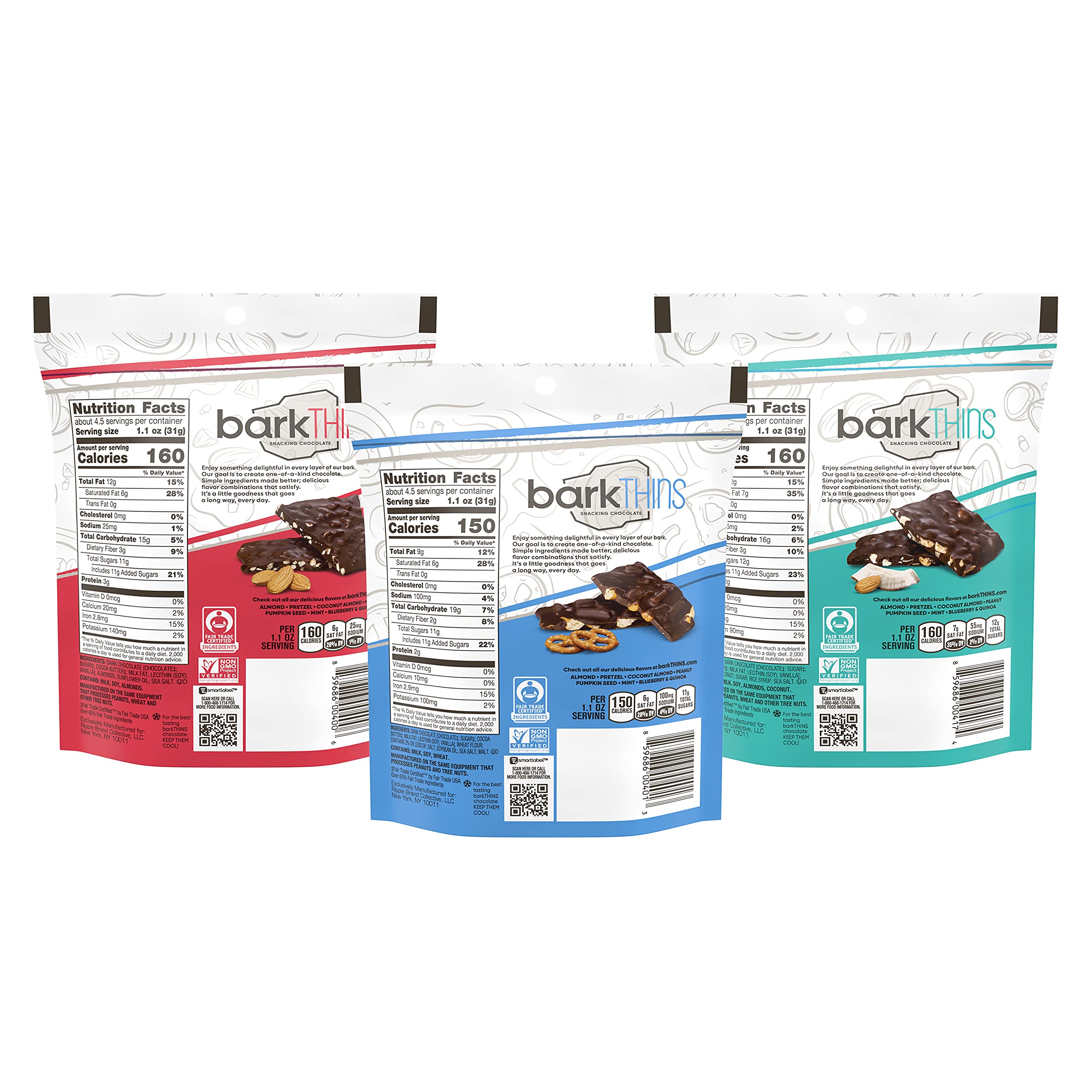 BarkTHINS Dark Chocolate Snacking Variety Pack - 4.7oz Bags (3 Count) | Vegan, Gluten-Free Chocolate Clusters | Perfect for Office Snacks, Gifts & Movie Nights