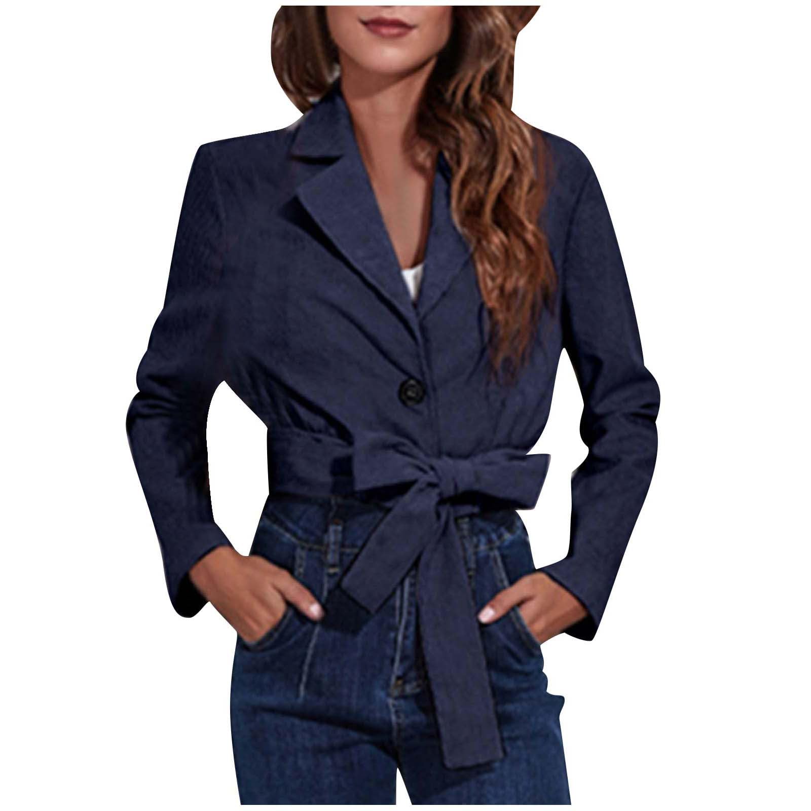 Women's Cropped Blazers Jacket with Lace-Up Waist - Long Sleeve Lapel Dressy Blazer for Work, Spring & Fall Outwear - Perfect for Office, Business Meetings, and Smart Casual Occasions