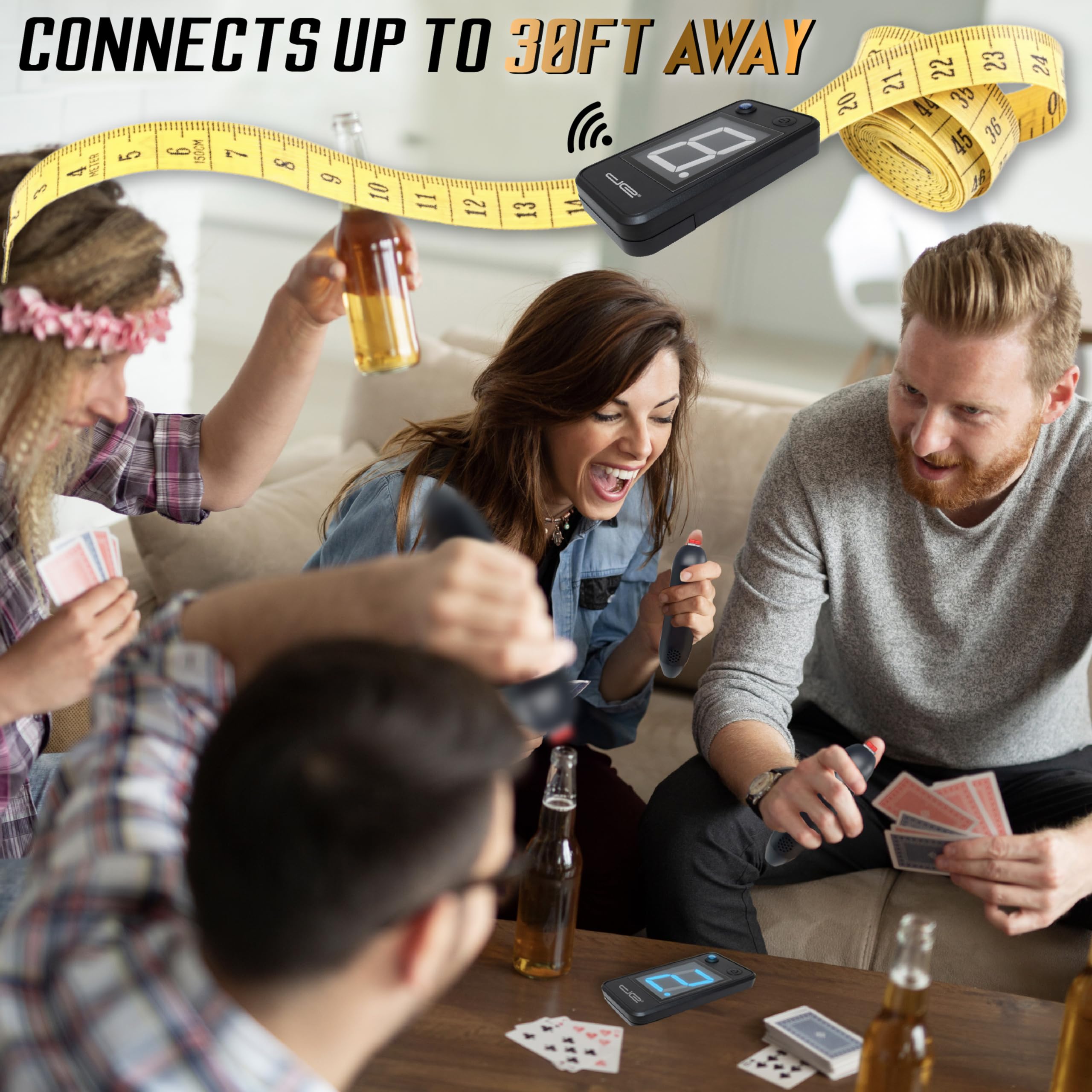 Digital Energy Wireless Handheld Game Buzzer System with 4 Joystick Buzzers - First Buzz-in Display for Trivia, Quiz & Party Games - Perfect for Jeopardy, Family Feud, Game Nights & Classroom Activities