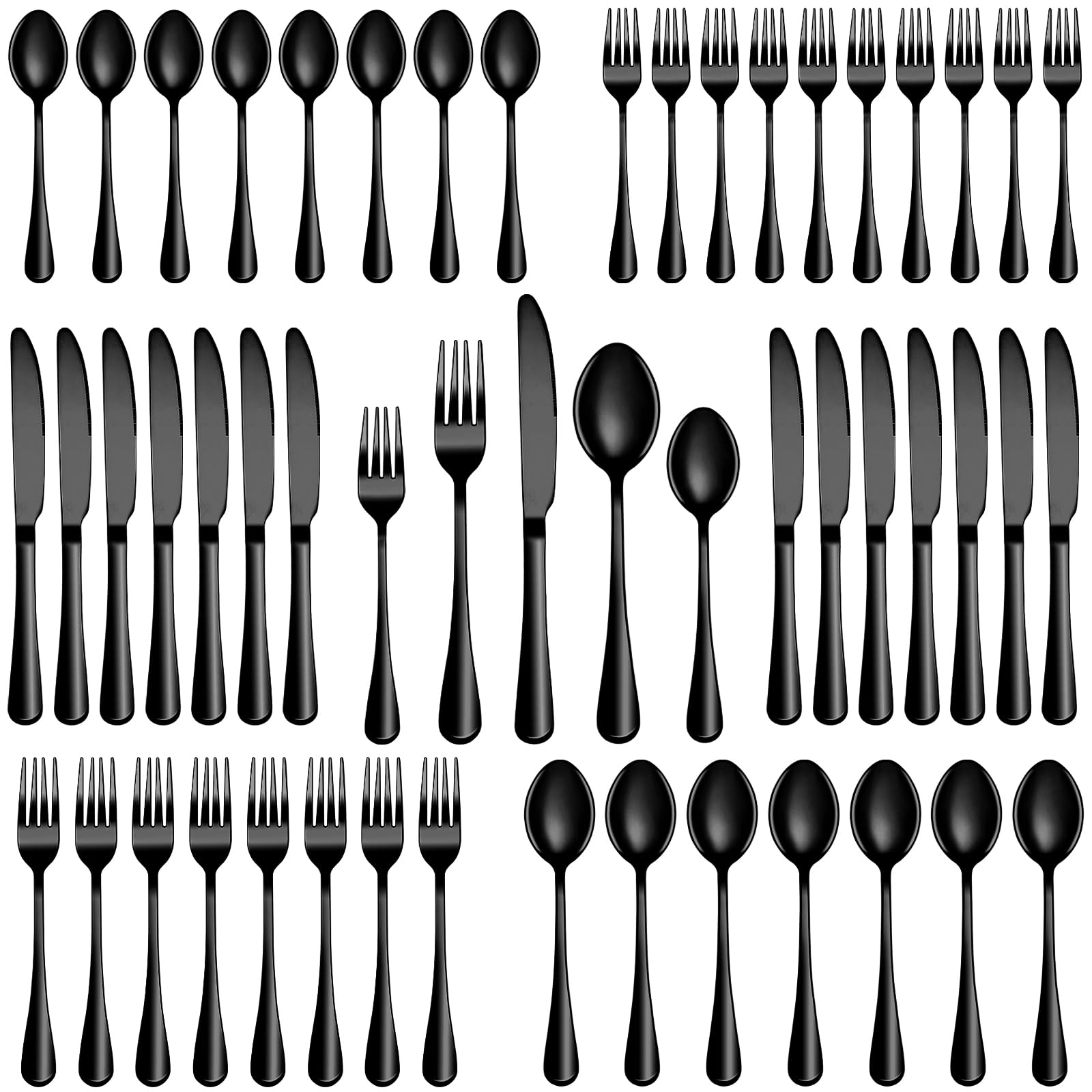 50-Piece Black Stainless Steel Flatware Set for 10 - Mirror Polished Cutlery Utensils with Forks, Knives & Spoons - Durable Dishwasher Safe Kitchen & Dining Tableware - Perfect for Home, Restaurant & Party Use