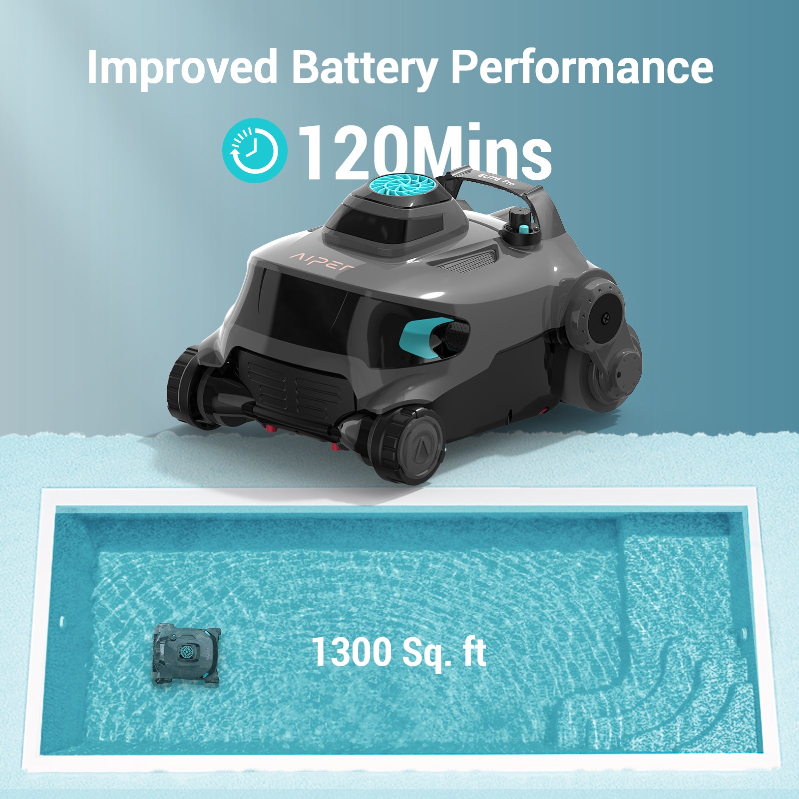 Aiper Elite Pro Cordless Robotic Pool Cleaner - Automatic Wall Climbing Pool Vacuum for Inground & Above Ground Pools - Gray - Perfect for Weekly Pool Maintenance & Debris Removal