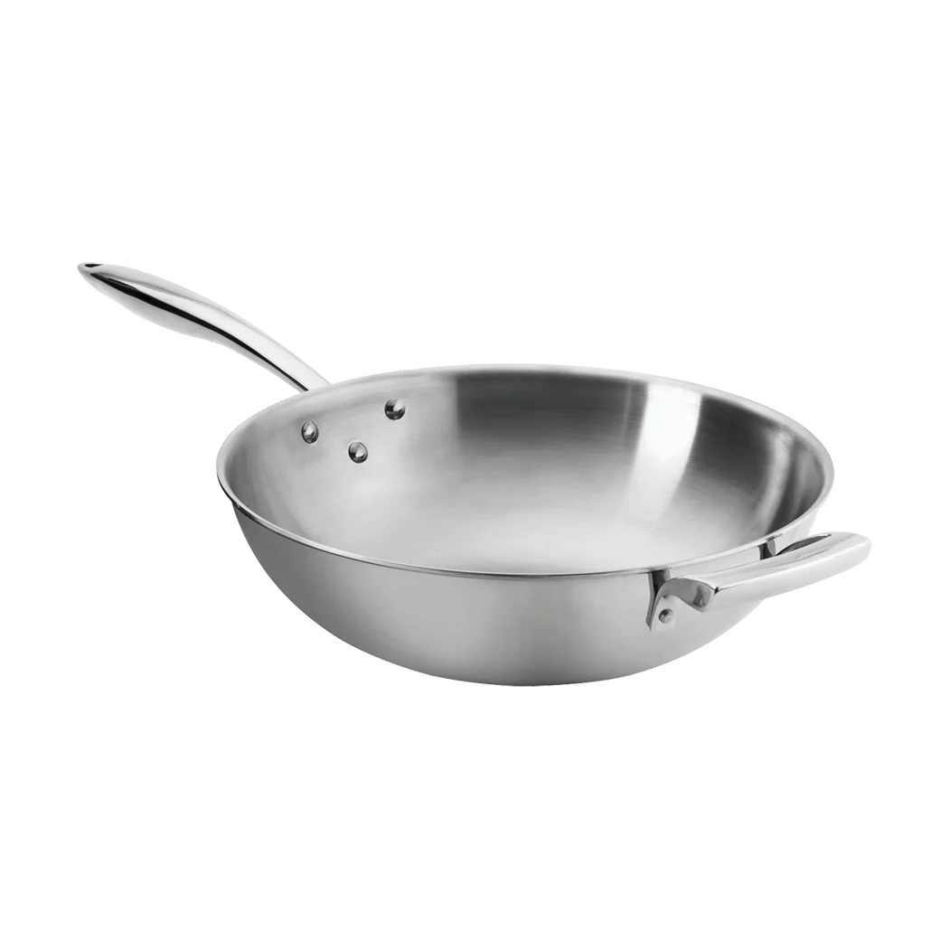 Thermalloy 12-Inch Tri-Ply Stainless Steel Wok Pan - Professional Restaurant-Grade Cookware for Stir-Frying, Deep Frying & Asian Cooking