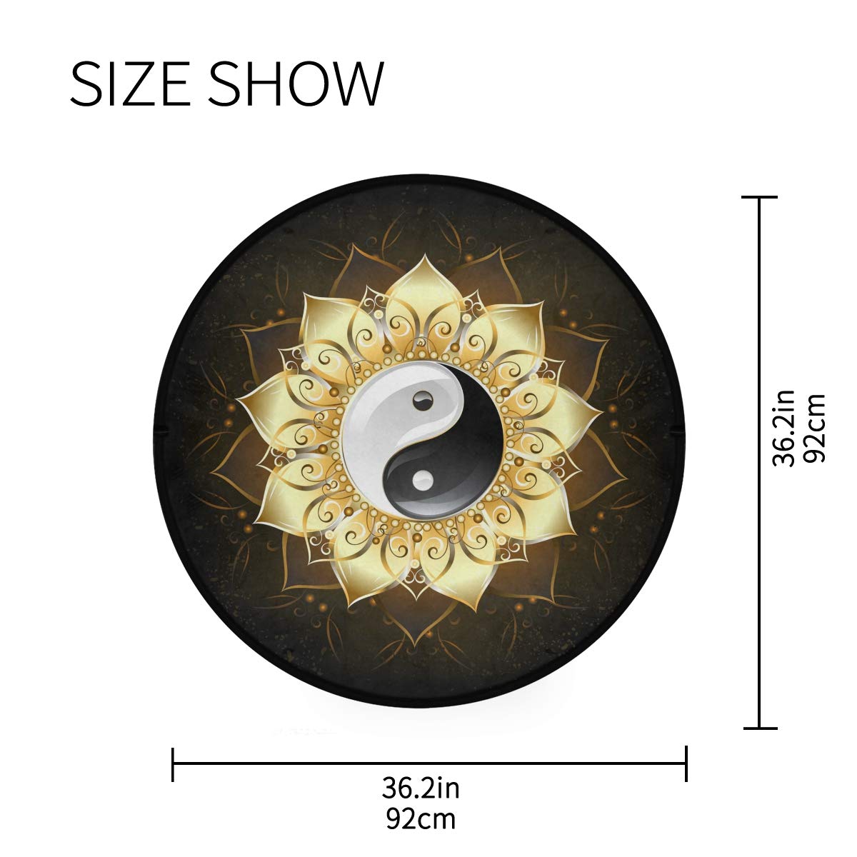 ALAZA Yin Yang Lotus Flower Round Area Rug - 3' Diameter (92cm) Non-Slip Boho Decor for Living Room, Bedroom, Yoga Studio & Meditation Space