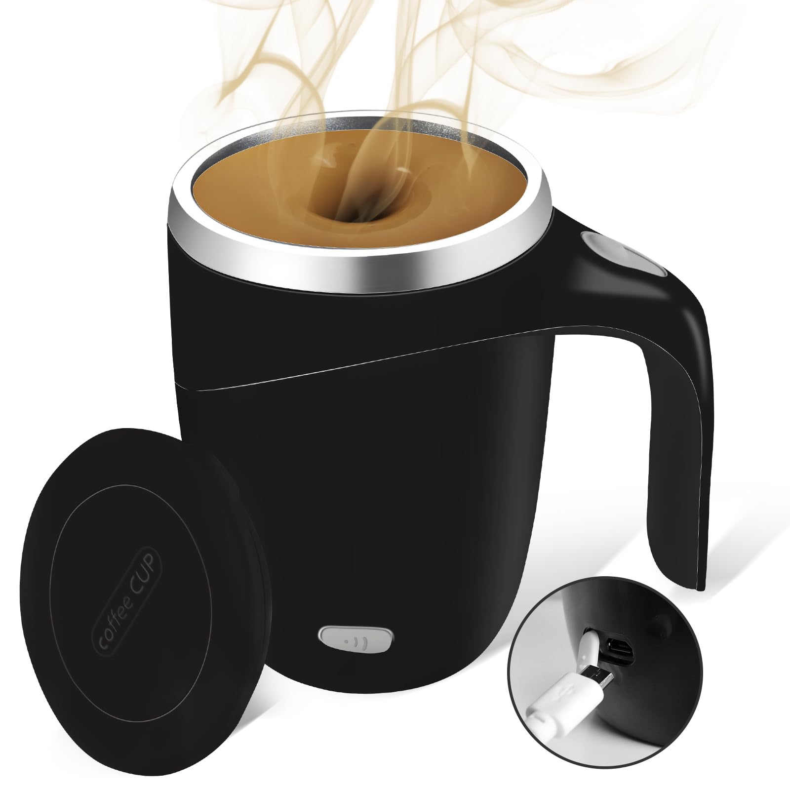 Self Stirring Mug - Rechargeable Automatic Magnetic Coffee Mixing Cup for Coffee, Chocolate, Milk & Protein - Perfect for Office, Home, Travel & Gym - Ideal for Busy Professionals, Students & Fitness Enthusiasts