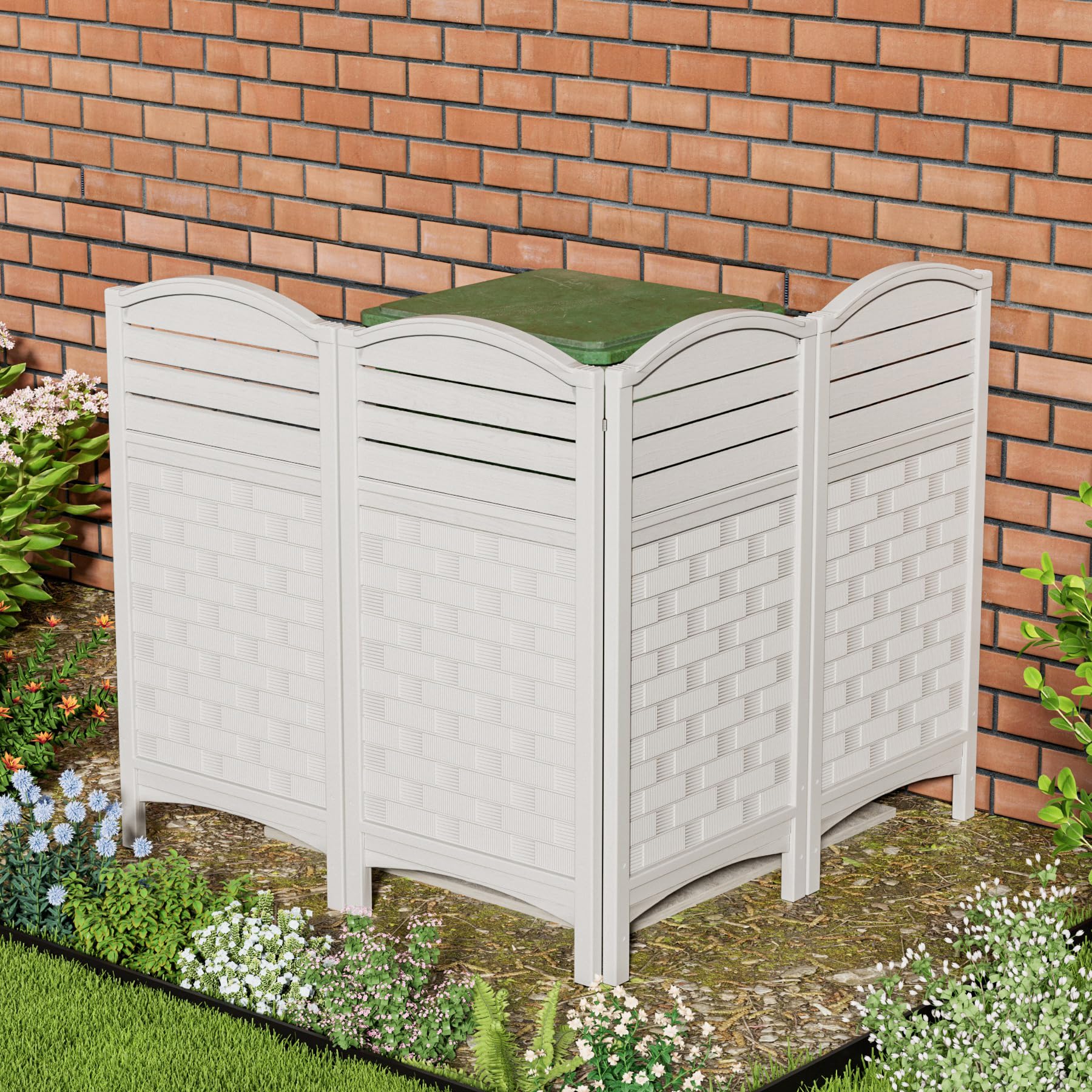 Outdoor Resin Privacy Fence Panels 4-Pack - Durable Weatherproof AC Unit Cover, Trash Can Screen & Pool Equipment Enclosure - Off-White | Perfect for Backyard, Patio & Garden Privacy Solutions
