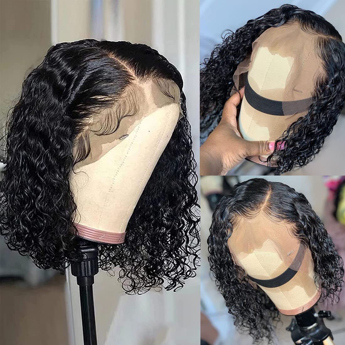 13x4 Lace Front Wigs Human Hair Short Bob - 10Inch Water Wave Curly Wigs with Baby Hair for Black Women | Natural Color Wet & Wavy Style | Perfect for Daily Wear, Cosplay & Special Occasions