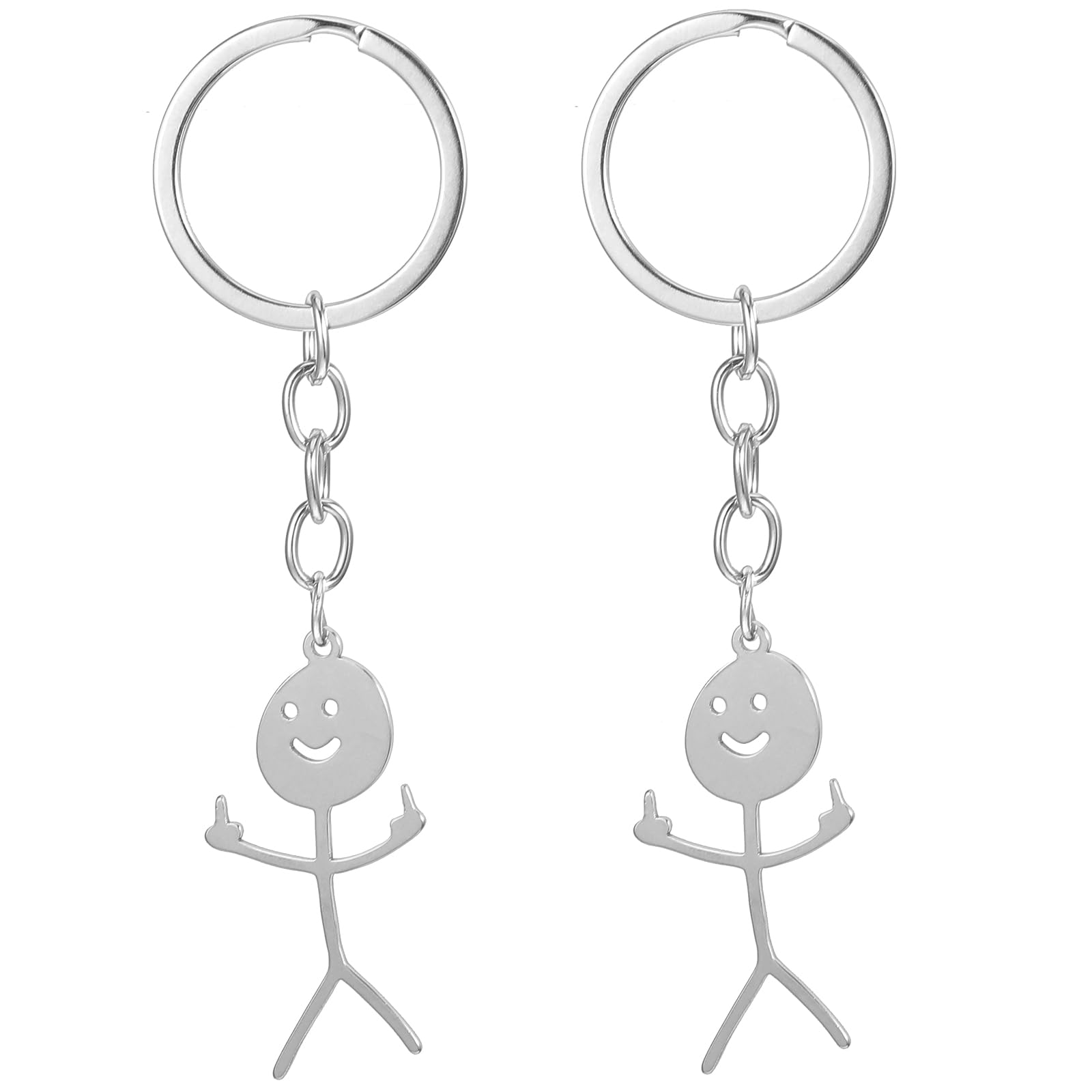 2PCS Silver Middle Finger Keychain Set - Funny Matching Keychains for Couples & Men, Cool Unique Gifts for Friends, Perfect for Daily Use & Special Occasions