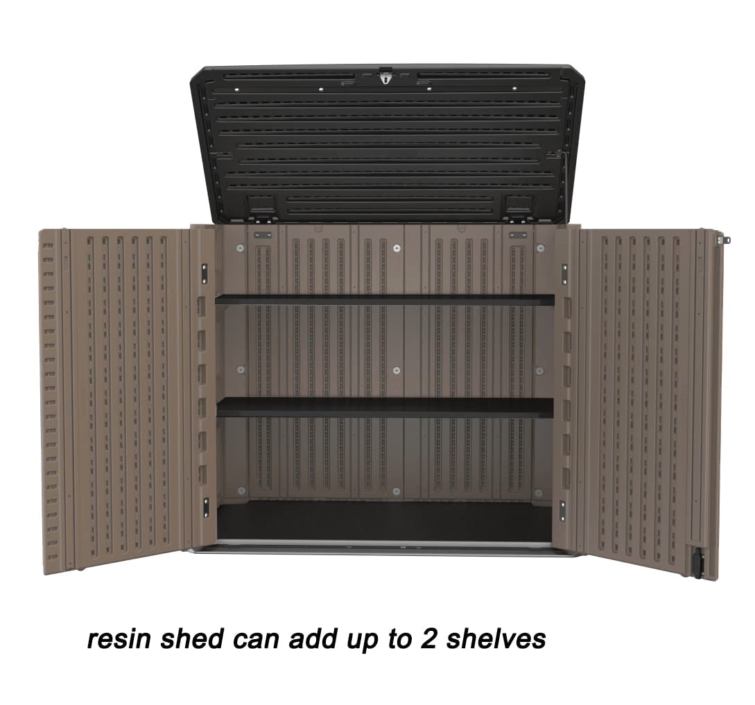Waterproof Outdoor Storage Shed with Floor - 34 & 66 Cu.ft Garden Shed, Garage Storage, Pool Equipment & Bike Shelter - Durable Weatherproof Cabinet with Shelves for Backyard, Patio & Home Organization