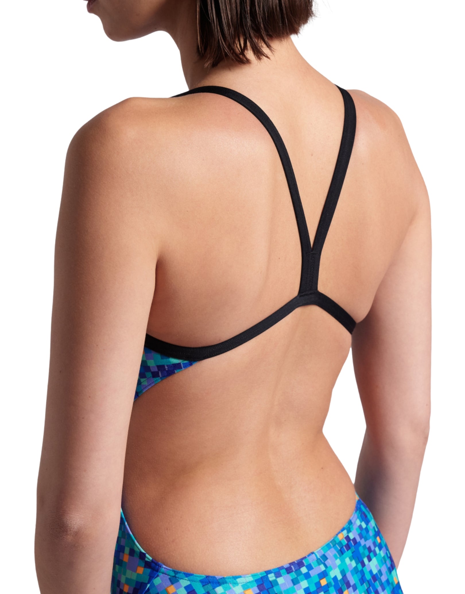 Pooltiles Challenge Back Swimsuit - Black & Blue - Perfect for Competitive Swimming & Beach Vacations