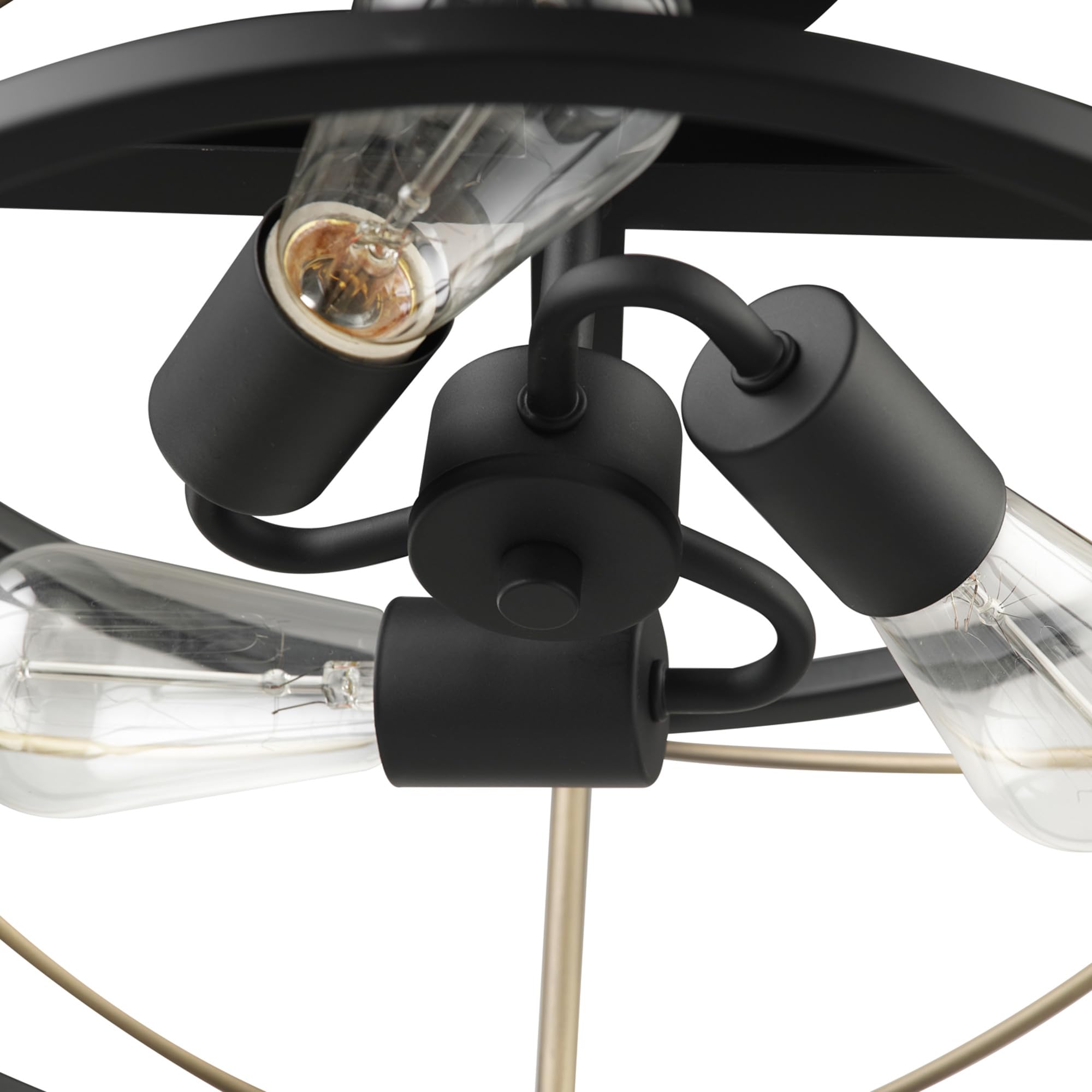 Globe Electric 60869 Denali 3-Light Flush Mount Ceiling Fixture in Matte Black with Brass Accents - Perfect for Bedroom, Hallway, and Entryway Lighting