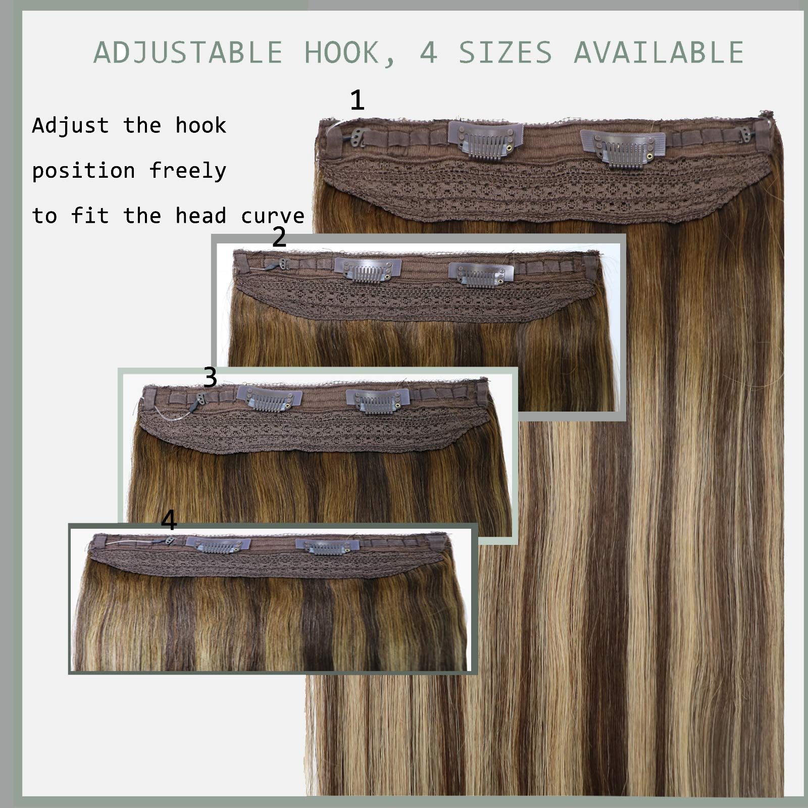 20 Inch Straight Wire Hair Extensions - Dark Brown Mixed Caramel Blonde - 100% Real Human Hair - Invisible Adjustable One Piece (100g/Set) for Daily Styling, Parties & Special Occasions