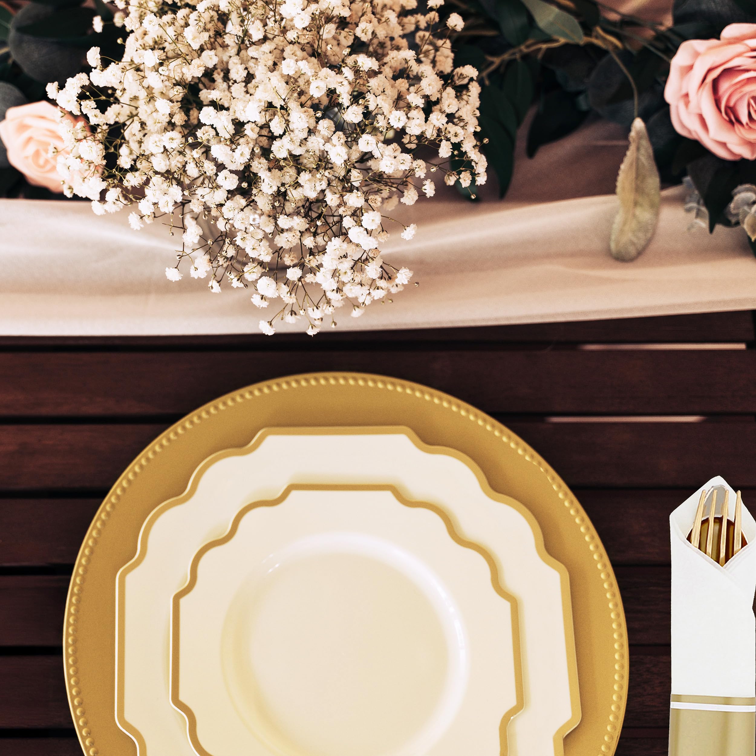 Premium Gold & Silver Disposable Cutlery Set - 100-Piece Elegant Plastic Utensils with Napkins for Weddings, Parties & Special Events | Individually Wrapped & Pre-Rolled for Convenience | Perfect for Catering, Banquets & Formal Dining Occasions