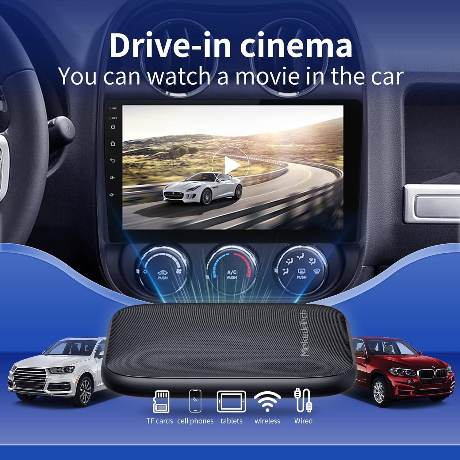 MekedeTech Wireless CarPlay & Android Auto Adapter - Plug & Play Wired to Wireless Converter for iPhone & Android - CarPlay AI Box with Netflix/YouTube Support | Perfect for Commuting, Road Trips & In-Car Entertainment
