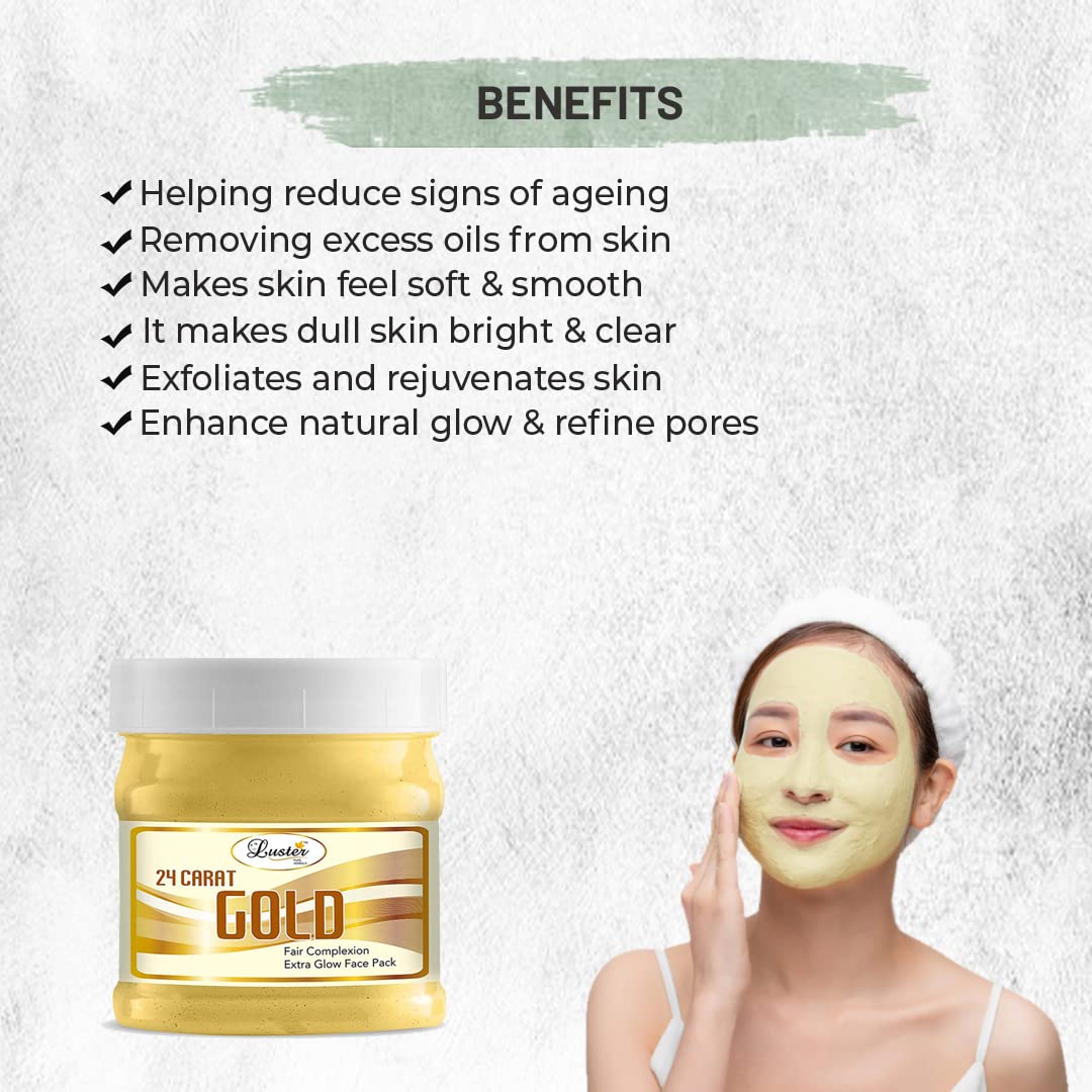 24K Gold Face Mask for Glowing & Brightening Skin - Oily & Dry Skin Care - Paraben & Sulfate Free - 500g - Perfect for Spa Day, Self-Care Routine & Gift Giving