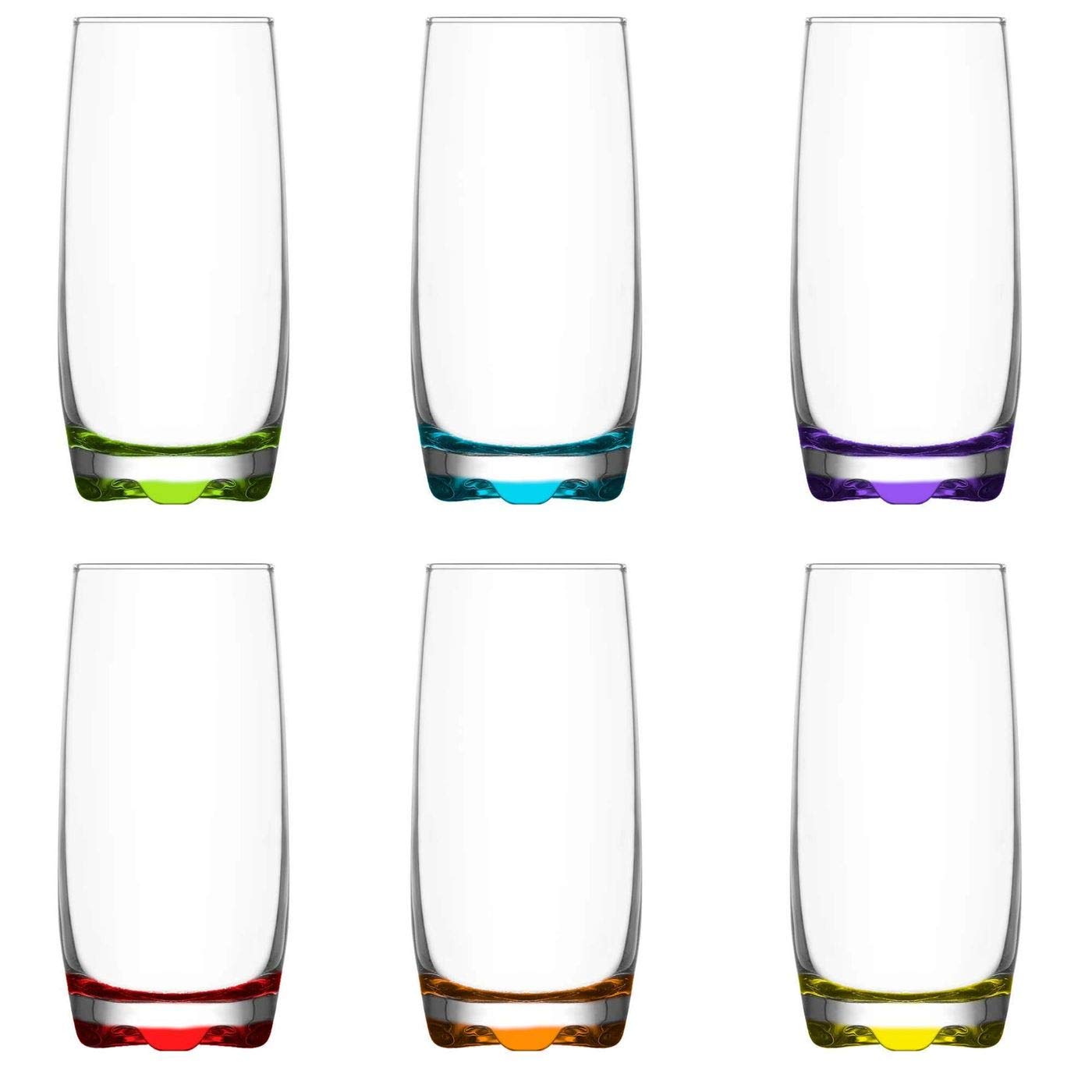 EDGE 99 Multicolored Highball Glasses Set of 6 - 390 ML (13.2 oz) Premium Drinking Tumblers for Cocktails, Iced Tea & Home Bar - Dishwasher Safe & Shatter Resistant