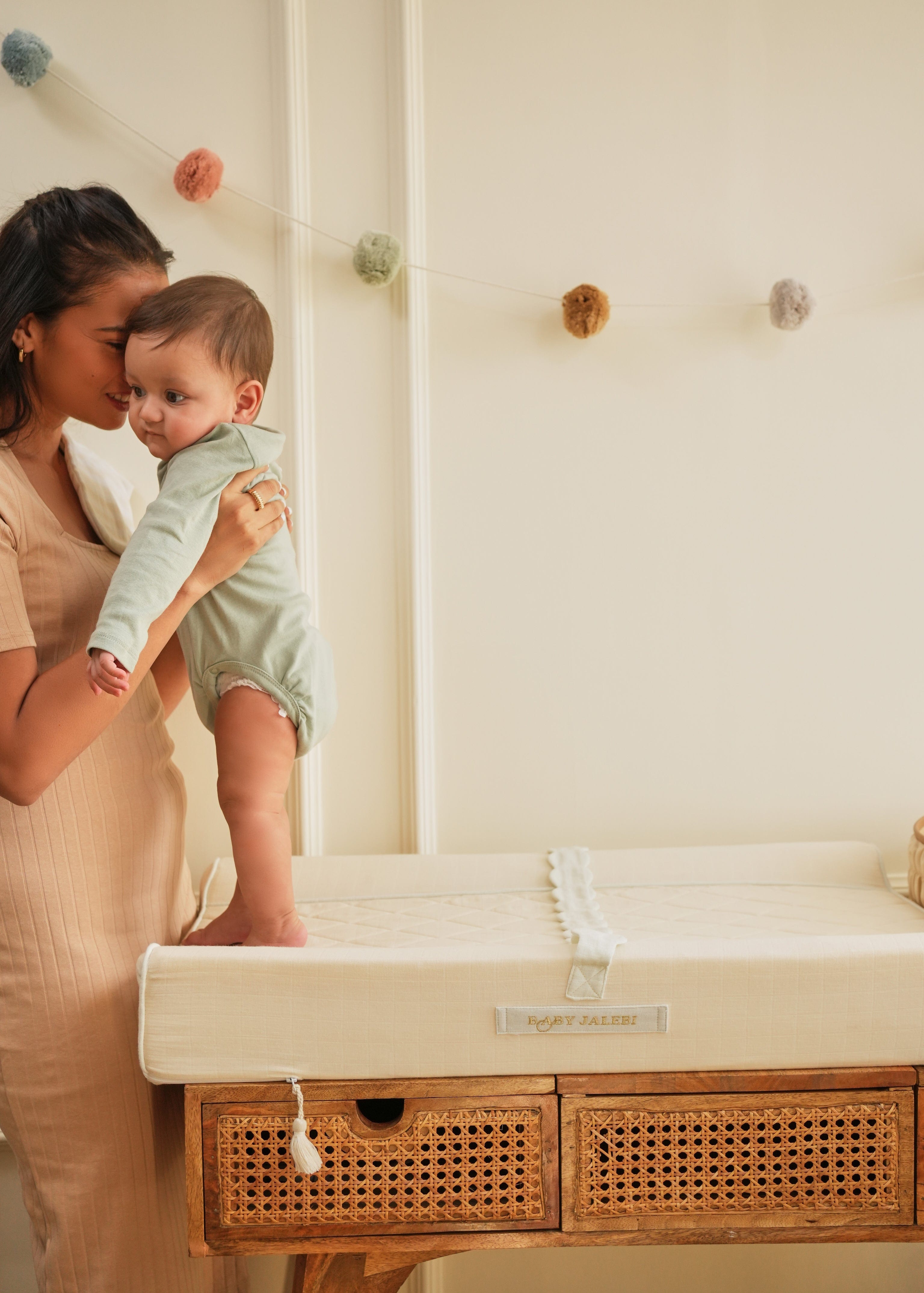 Portable Baby Changing Station - Soft Ecru Fabric for Diaper Changes On-The-Go | Perfect for Travel, Nursery & Daycare Use