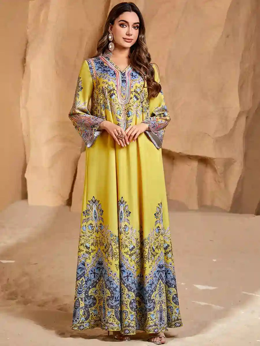 Elegant Printed Eid Dress - Flowy Caftan Kaftan Jalabiya for Women - Islamic Holiday Outfit #254288 | Perfect for Eid Celebrations, Weddings & Special Occasions