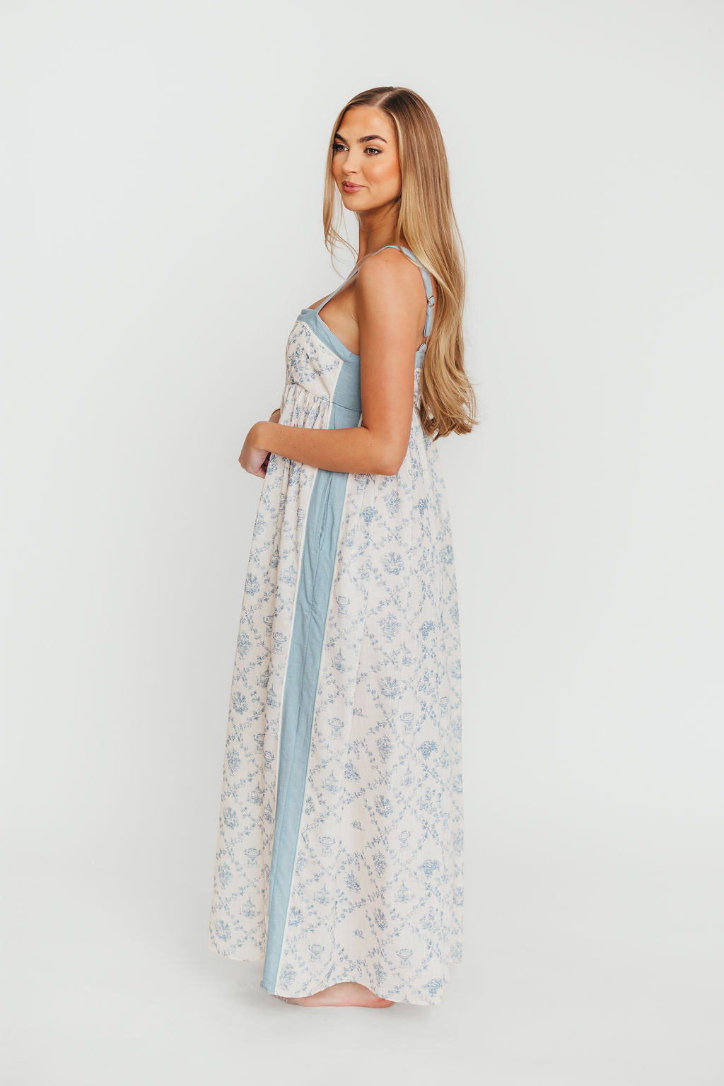 Lillian Toile Maxi Dress in French Blue - Floral Summer Midi Dress for Women, Perfect for Beach Vacations, Garden Parties & Date Nights