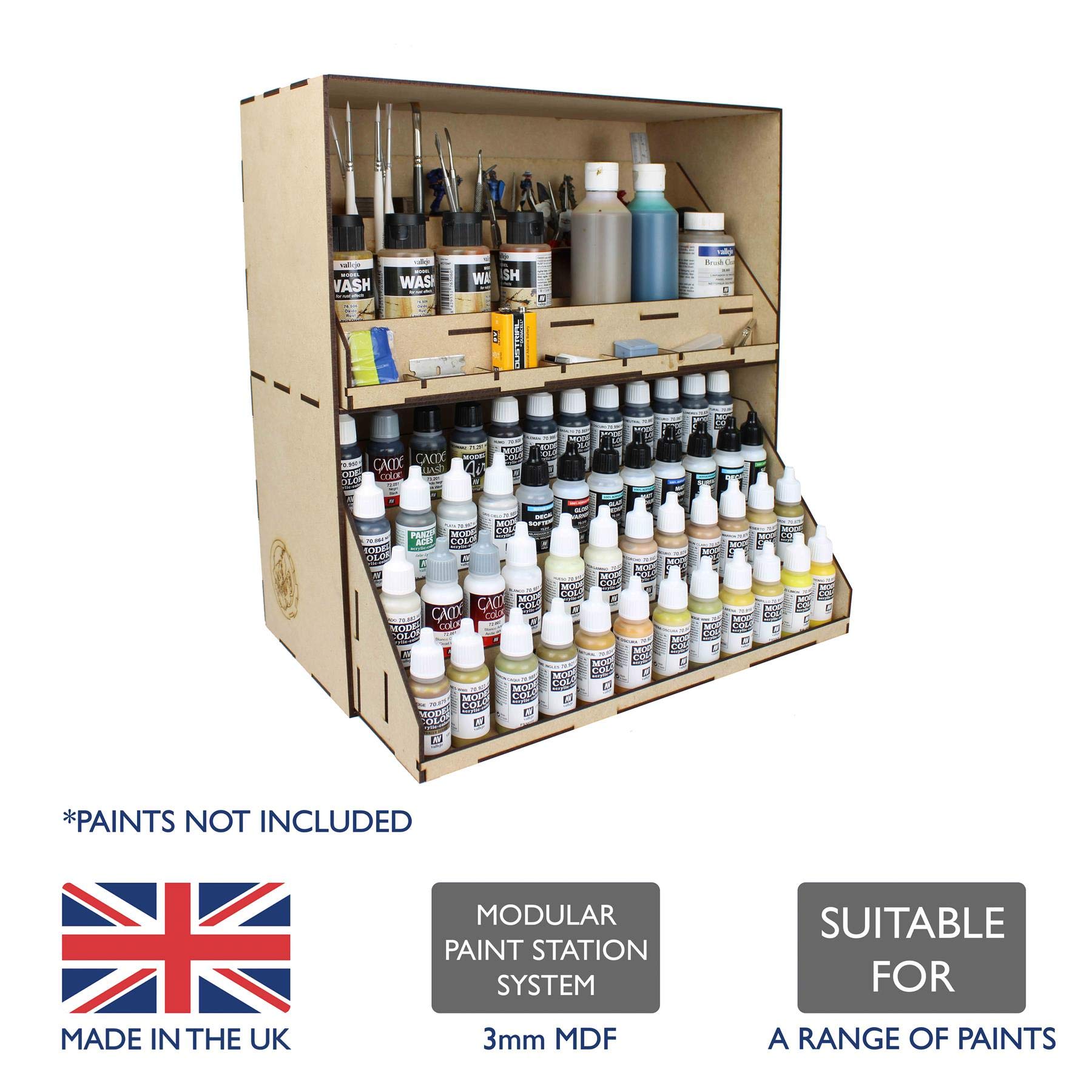 Stackable MDF Modular Paint Station System with Tool & Paint Drawers - Perfect for Wargame Miniatures, Model Figures, Diorama & Railroad Modeling Hobbyists - Ideal for Painting, Organizing & Crafting Workspaces