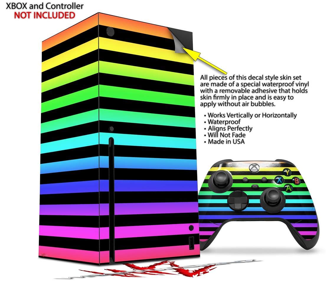 XBOX Series X Console & Controller Vinyl Wrap Skin Decal - Rainbow Stripes Design | Protective Cover for Gaming Accessories | Perfect for Customizing Your Gaming Setup & Protecting Devices
