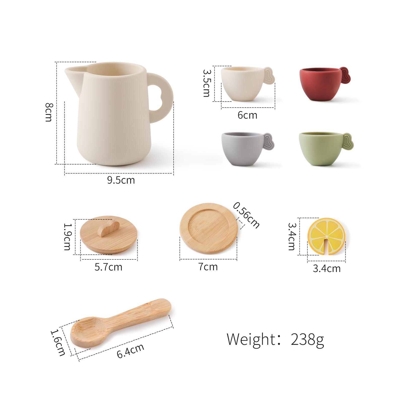 **Wooden Tea Set for Kids - 12-Piece Pretend Play Tea Party Set with Teapot, Cups, Scoop & Tray - Safe Silicone & Wood Toddler Kitchen Toys - Perfect Gift for Girls (Birthday, Pretend Play, Role Play, Tea Parties)**