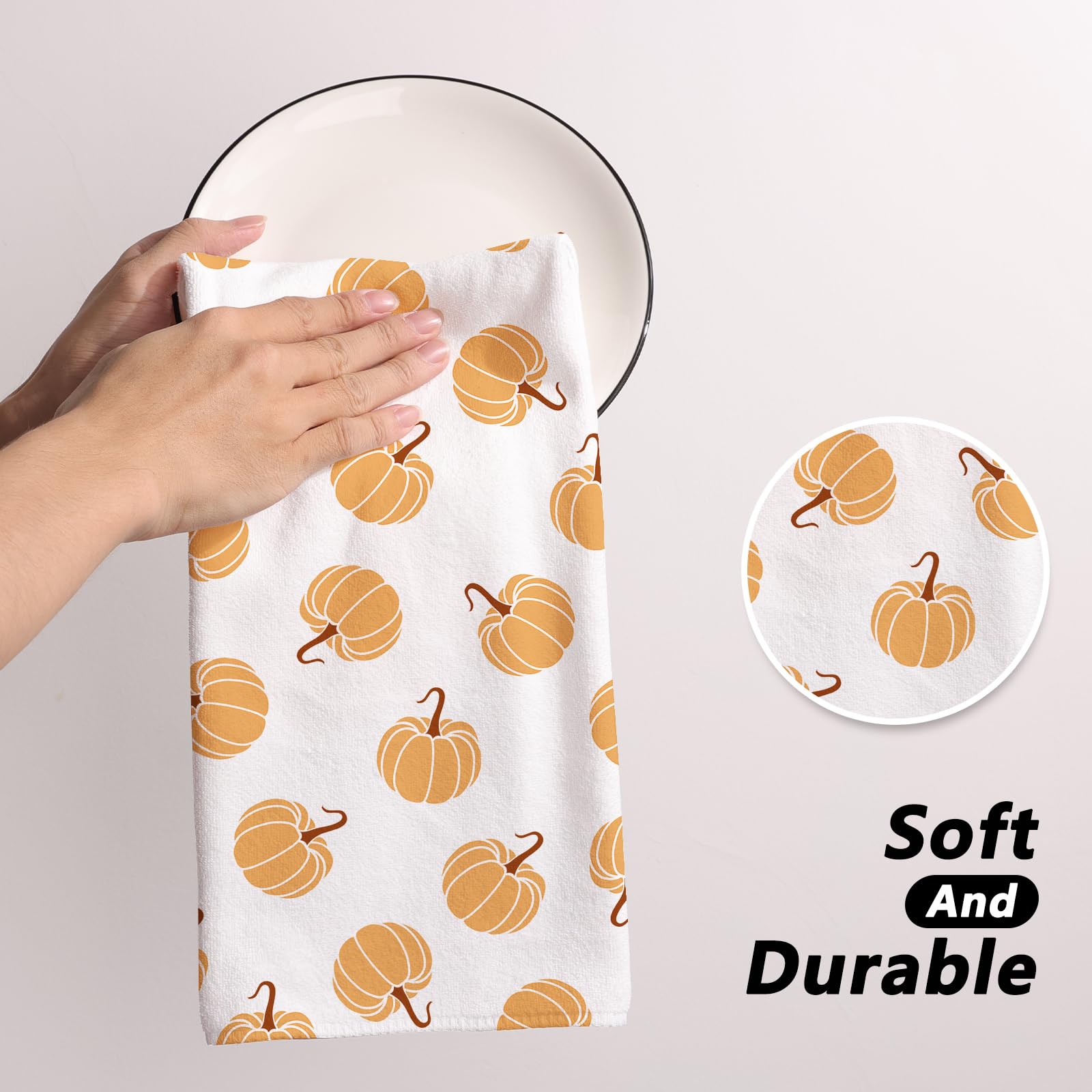Premium Fall Kitchen Towels Set of 2 - 18x26 Inch Absorbent Pumpkin Print Dish Towels for Thanksgiving & Autumn Home Decor - Perfect for Seasonal Cooking, Hosting & Cozy Farmhouse Kitchen Decorations