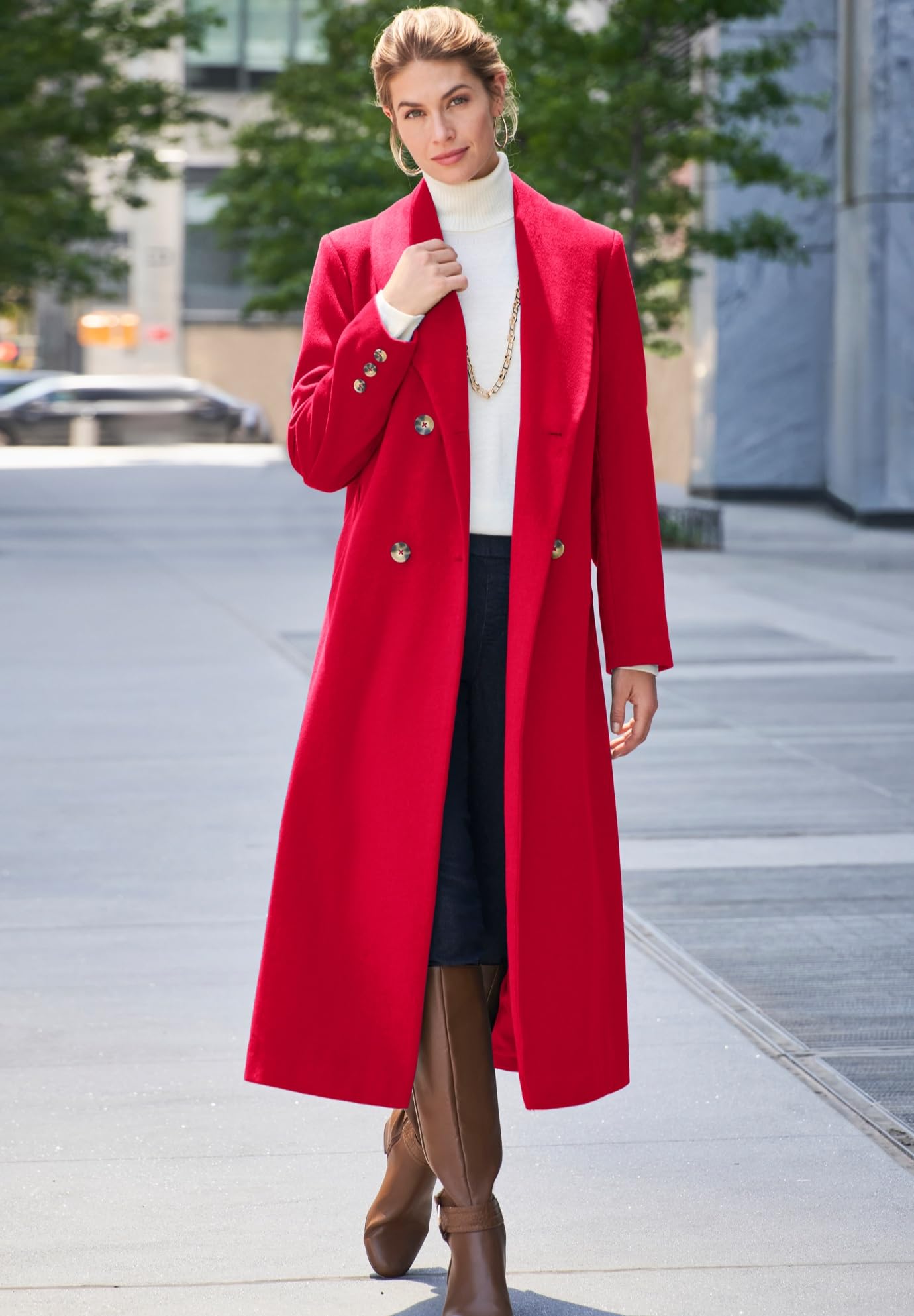 Jessica London Women's Plus Size Long Shawl Collar Wool Coat - Warm Winter Overcoat for Office, Travel & Formal Occasions