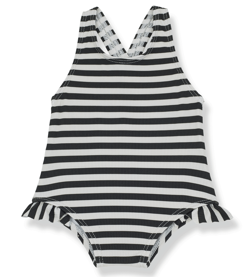 1+ in the Family Women's Striped Anthracite Margherita One-Piece Swimsuit - Stylish Bathing Suit for Pool, Beach & Summer Vacations