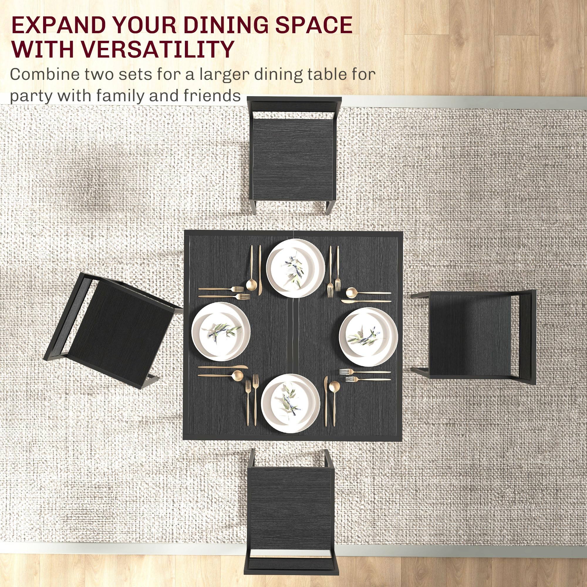 HOMCOM 3-Piece Industrial Dining Table Set for 2, Black Kitchen Table and Chairs, Small Space Dining Room Furniture for Apartments & Breakfast Nooks - Perfect for Compact Homes, Studios, and Cozy Meals