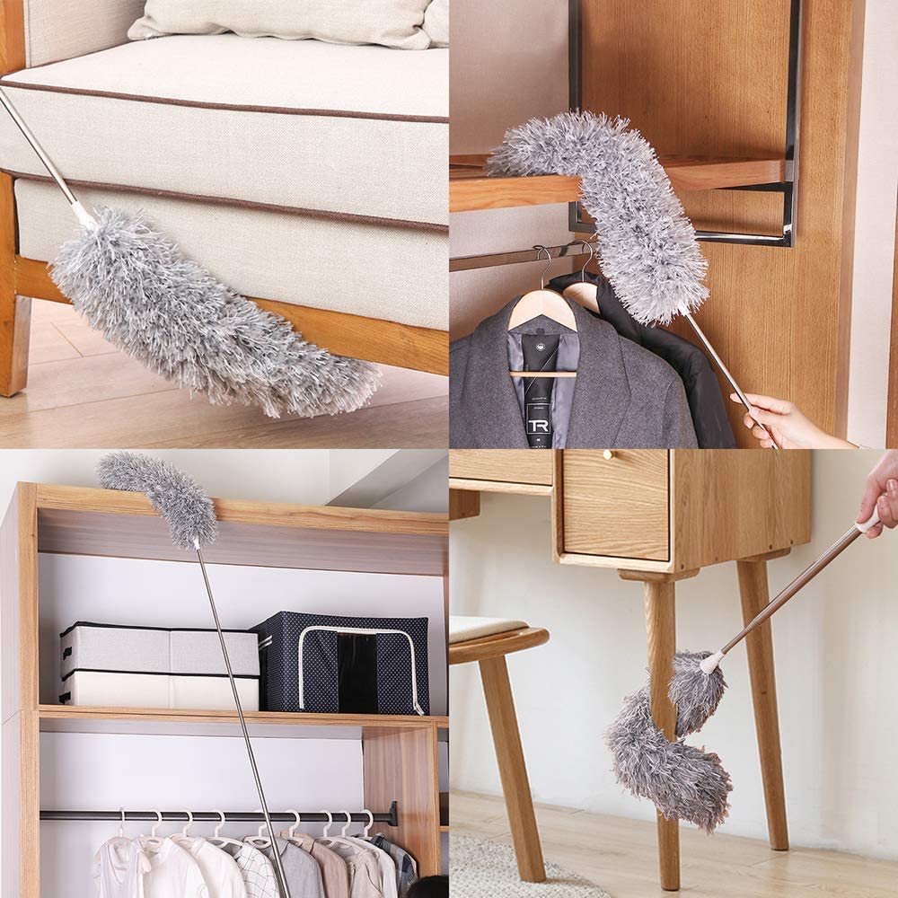 **Diksharth Microfiber Feather Duster - Bendable & Extendable Handle (Up to 100 Inches) - Washable Fan Cleaning Duster for High Ceiling Fans, Window Blinds, Furniture, and Hard-to-Reach Areas - Perfect for Home, Office, and Car Cleaning**