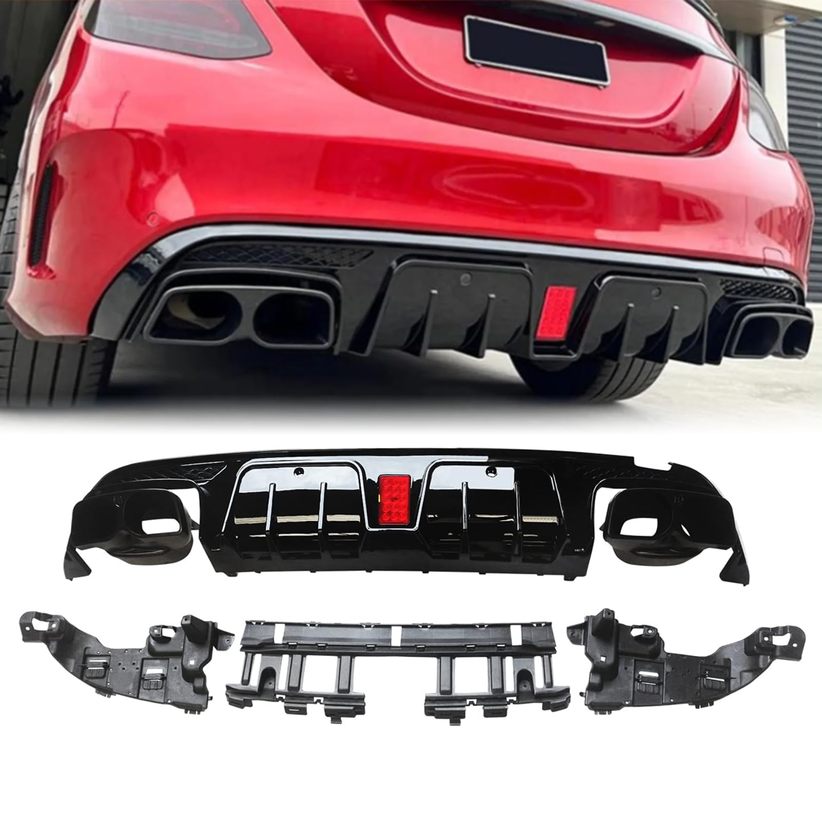 Rear Diffuser for 2015-2021 Mercedes-Benz W205 C-Class C63/C63S AMG (B Style) - Gloss Black ABS Painted Rear Bumper Diffuser Set - Upgrade Your Luxury Sedan's Sporty Look