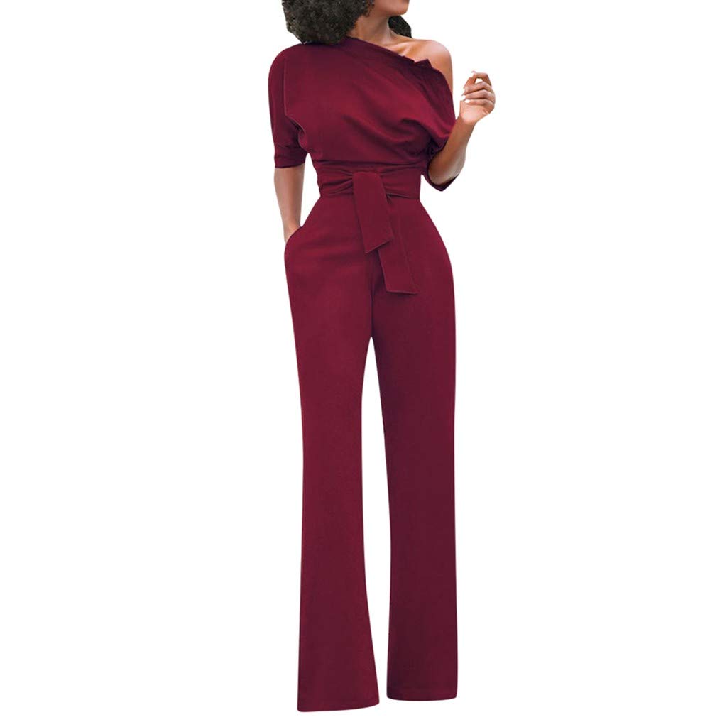 Elegant Women's Off-Shoulder Jumpsuit with Pockets - Sexy Wide Leg Romper, Short Sleeve Dressy Overalls for Summer Outings, Parties & Date Nights