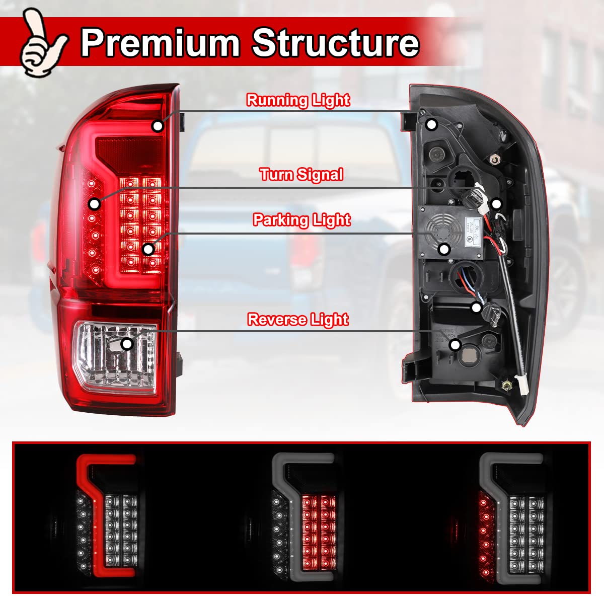 Nixon Offroad LED Tail Lights for Toyota Tacoma 2016-2023 - Chrome Housing with Red Lens - Direct Replacement Rear Lamps Assembly (1 Pair) - Perfect for Off-Roading, Night Driving & Truck Customization