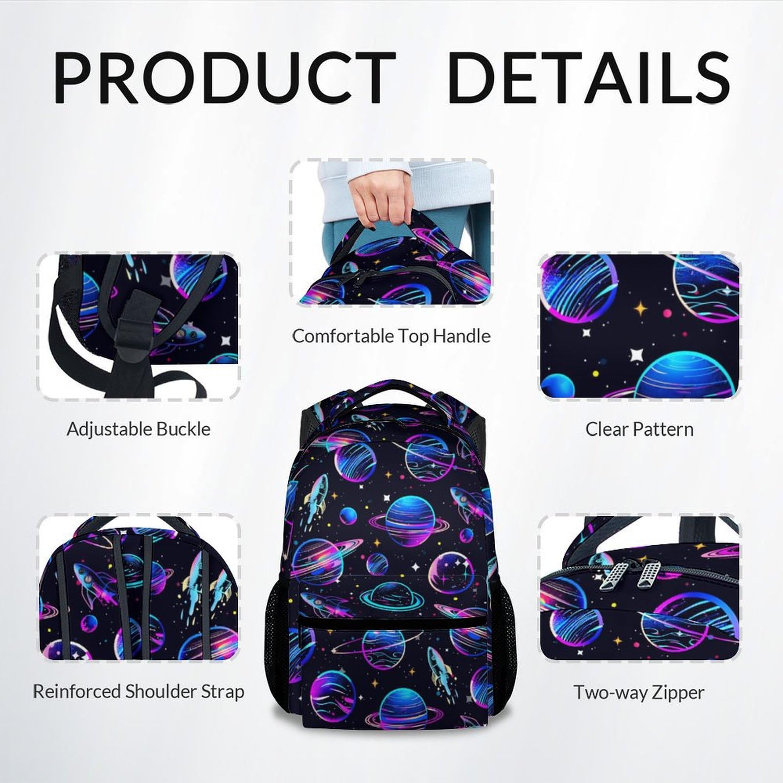 17 Inch Boys Planet Backpack for School - Adjustable Straps, Durable & Lightweight Black Bookbag for Kids | Perfect for Elementary Students, Daily Commute & Travel