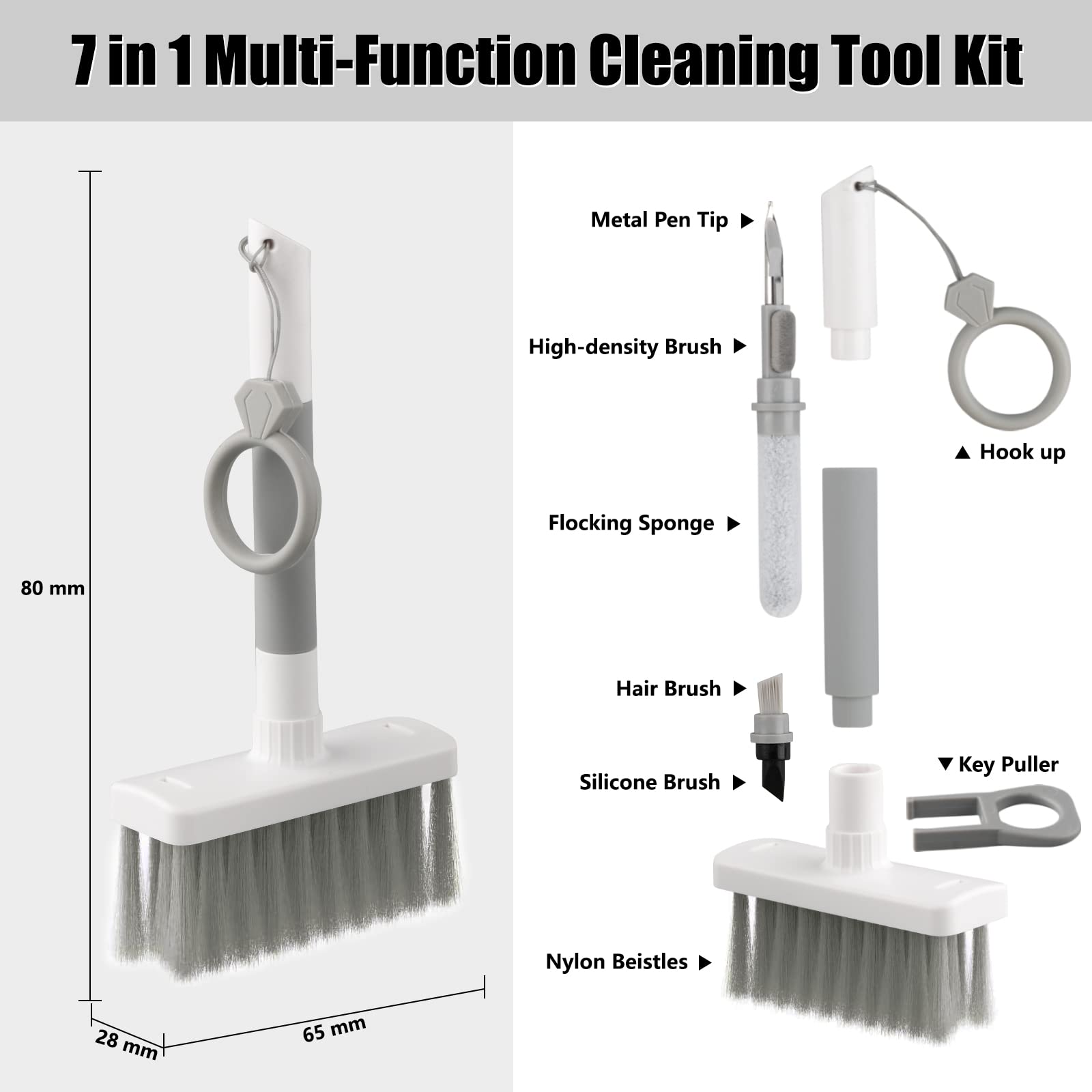 7-in-1 Keyboard Cleaner Kit - Soft Brush, Keycap Puller & Microfiber Duster for Laptop, AirPods, Bluetooth Headset, Camera Lens & Lego Cleaning | Computer Accessories & Maintenance Tools (Grey) | Perfect for Office, Gaming Setup & Electronic Device Care