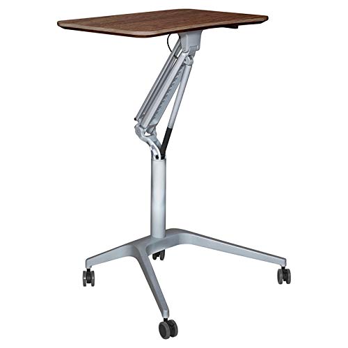 Adjustable Height Laptop Cart with Walnut Top - Mobile Workstation for Home Office, Standing Desk, and Study Room