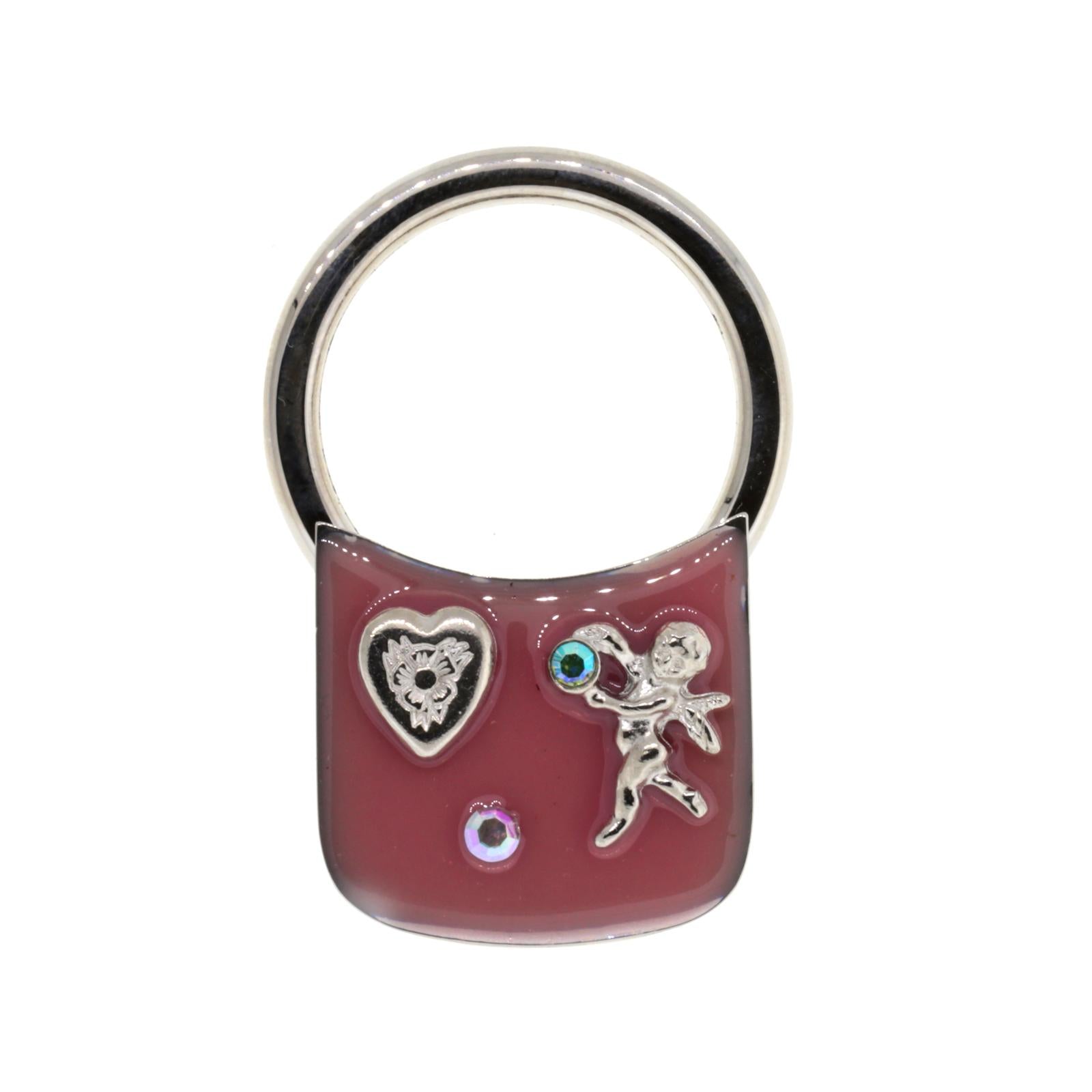 1928 Enamel Heart & Angel Keychain with AB Crystals - Perfect Gift for Valentine's Day, Anniversary & Everyday Carry (Vintage Style Jewelry Accessory)