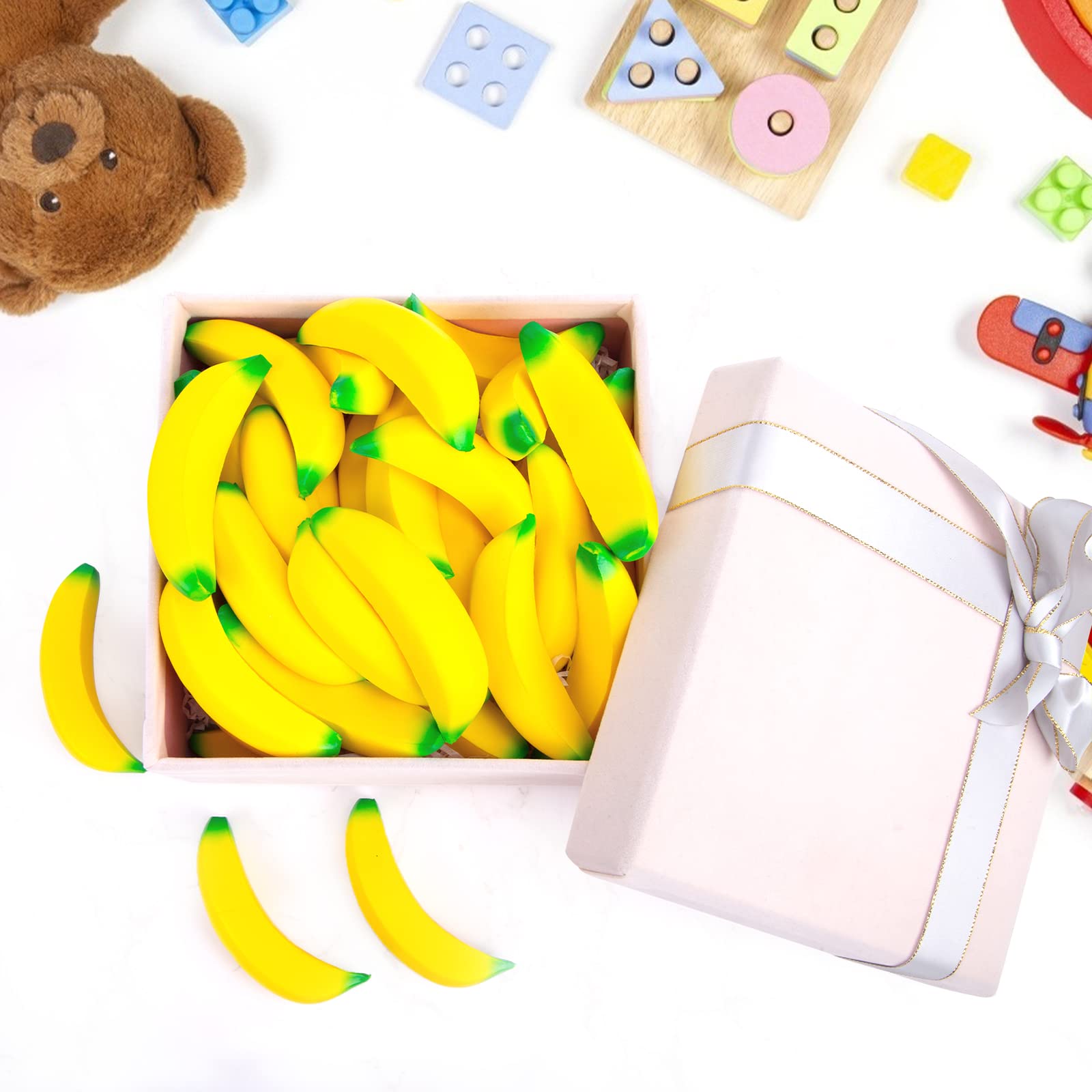LovesTown 15PCS Banana Stress Relief Toys - Mini Squeeze Fidget Toys for Kids & Adults, Perfect for Party Favors, Classroom Rewards & Anxiety Relief