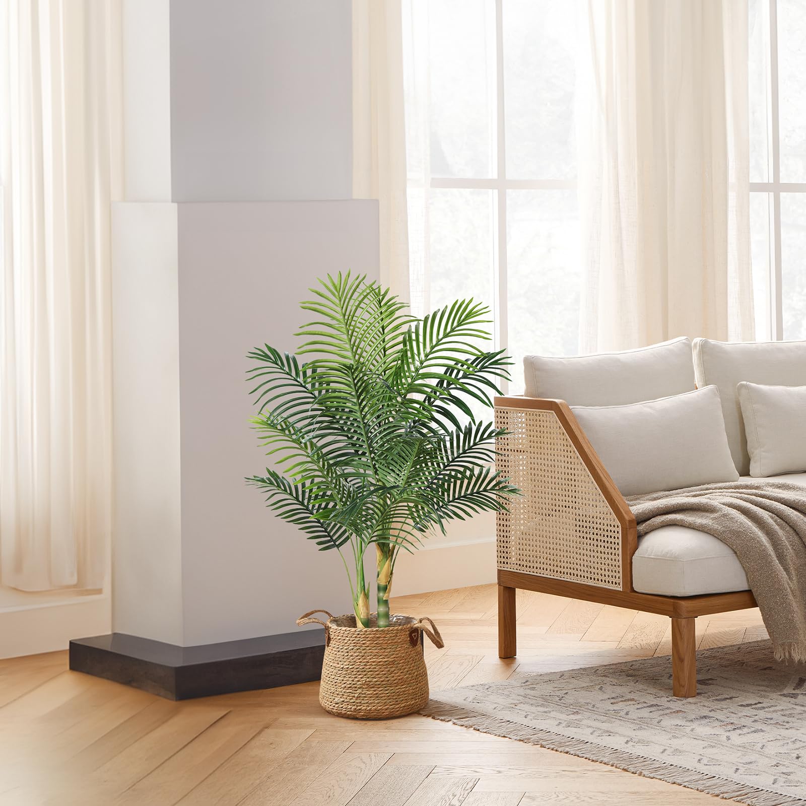 4FT Artificial Golden Cane Palm Tree - Realistic Fake Indoor Plants with Dense Foliage - 2 Pack Home & Office Decor - Perfect for Living Room, Bedroom, Balcony and Commercial Spaces