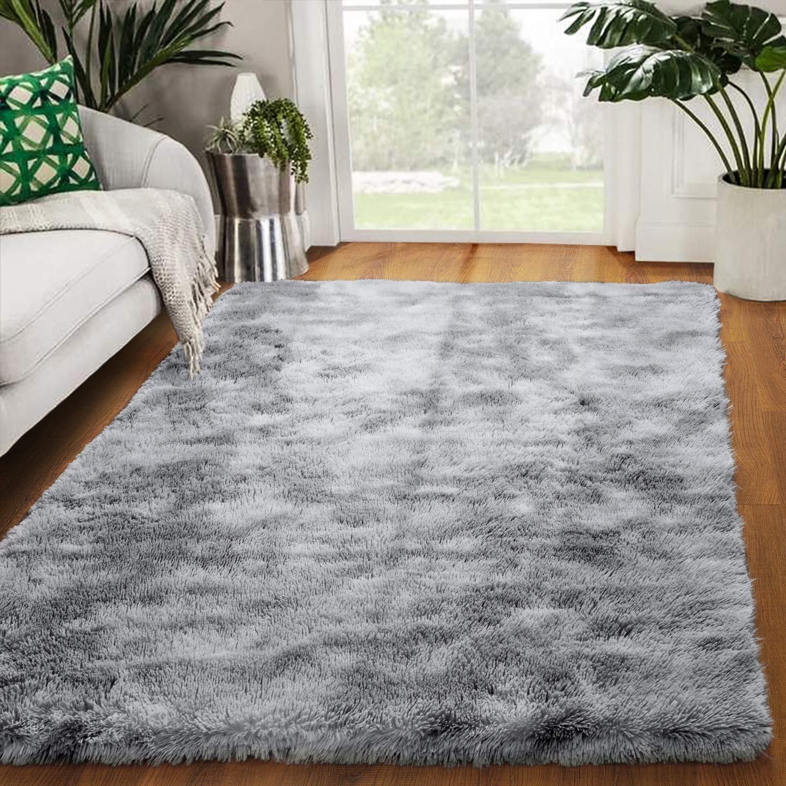 Zareas Soft Shaggy Area Rug 5x8 Feet - Grey Tie Dye Fluffy Plush Carpet for Bedroom, Living Room, Nursery & Dorm Decor - Ultra Soft Fuzzy Floor Mat for Kids Room, Girls Room & Home Accent - Perfect for Cozy Spaces, Play Areas & Modern Interior Design