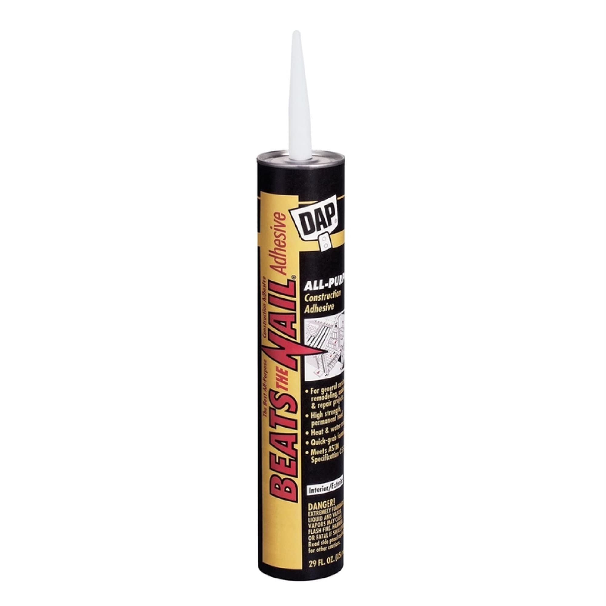 12-Pack DAP 25084 Beats The Nail 28 oz All-Purpose Construction Adhesive - Heavy Duty Bonding for Wood, Metal, Drywall & DIY Home Projects