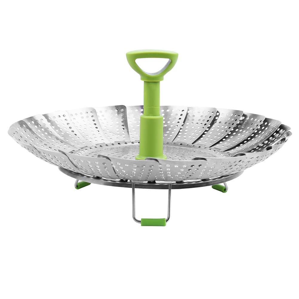 Stainless Steel Folding Food Steamer Basket - 9 Inch Mesh Steamer for Vegetables, Fruits & Dumplings - Durable & Dishwasher Safe Cookware for Healthy Cooking | Perfect for Kitchen, Camping & Meal Prep