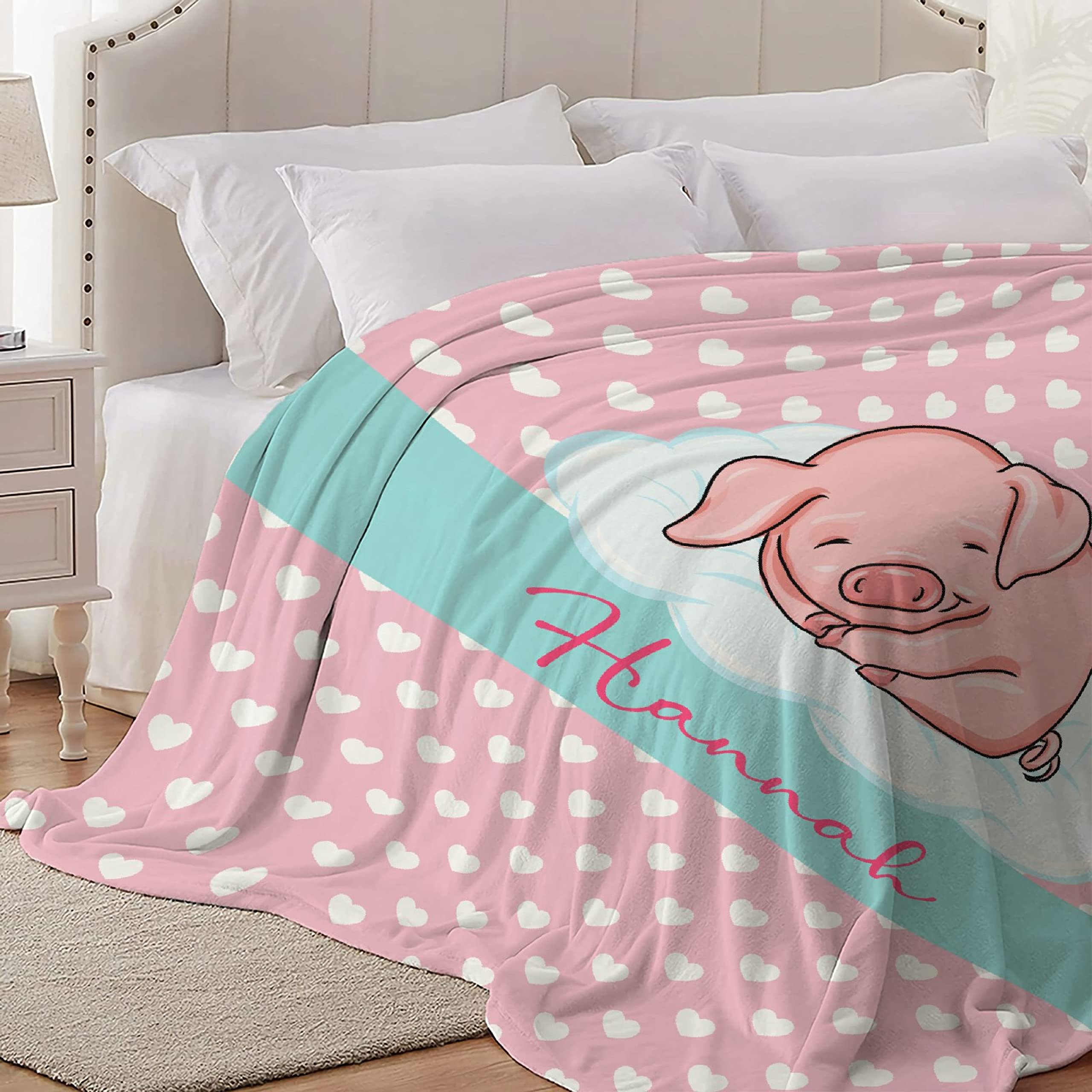 Personalized Baby Blanket with Name - Custom Cute Pig Fleece Throw Blanket for Girls & Boys | Extra Large 120x90 Inch | Perfect Baby Shower Gift, Birthday Present for Granddaughter, Niece | Cozy Nursery Blanket for Cuddling & Family Photos