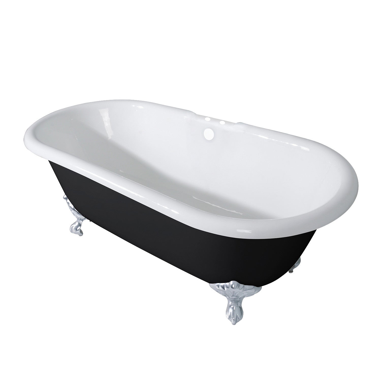Aqua Eden 66 Inch Cast Iron Clawfoot Bathtub - Double Ended Oval Tub with 7 Inch Faucet Drillings in Black/White/Polished Chrome | Vintage Style Freestanding Soaking Tub for Bathroom Remodel & Luxury Spa Experience
